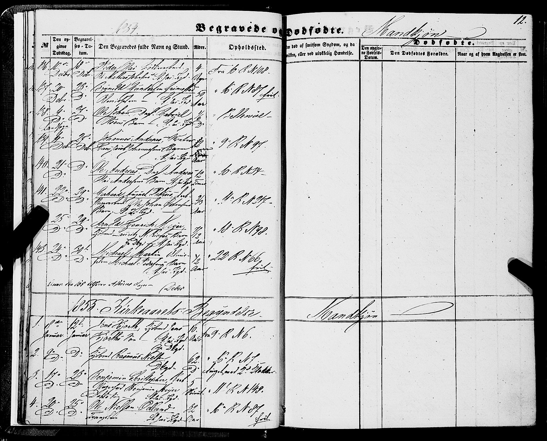 Domkirken sokneprestembete, SAB/A-74801/H/Haa/L0041: Parish register (official) no. E 2, 1853-1863, p. 12