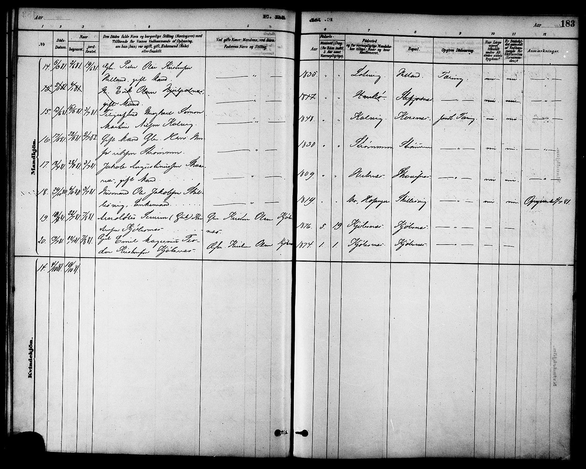 Ministerialprotokoller, klokkerbøker og fødselsregistre - Nordland, AV/SAT-A-1459/861/L0868: Parish register (official) no. 861A03, 1879-1889, p. 183