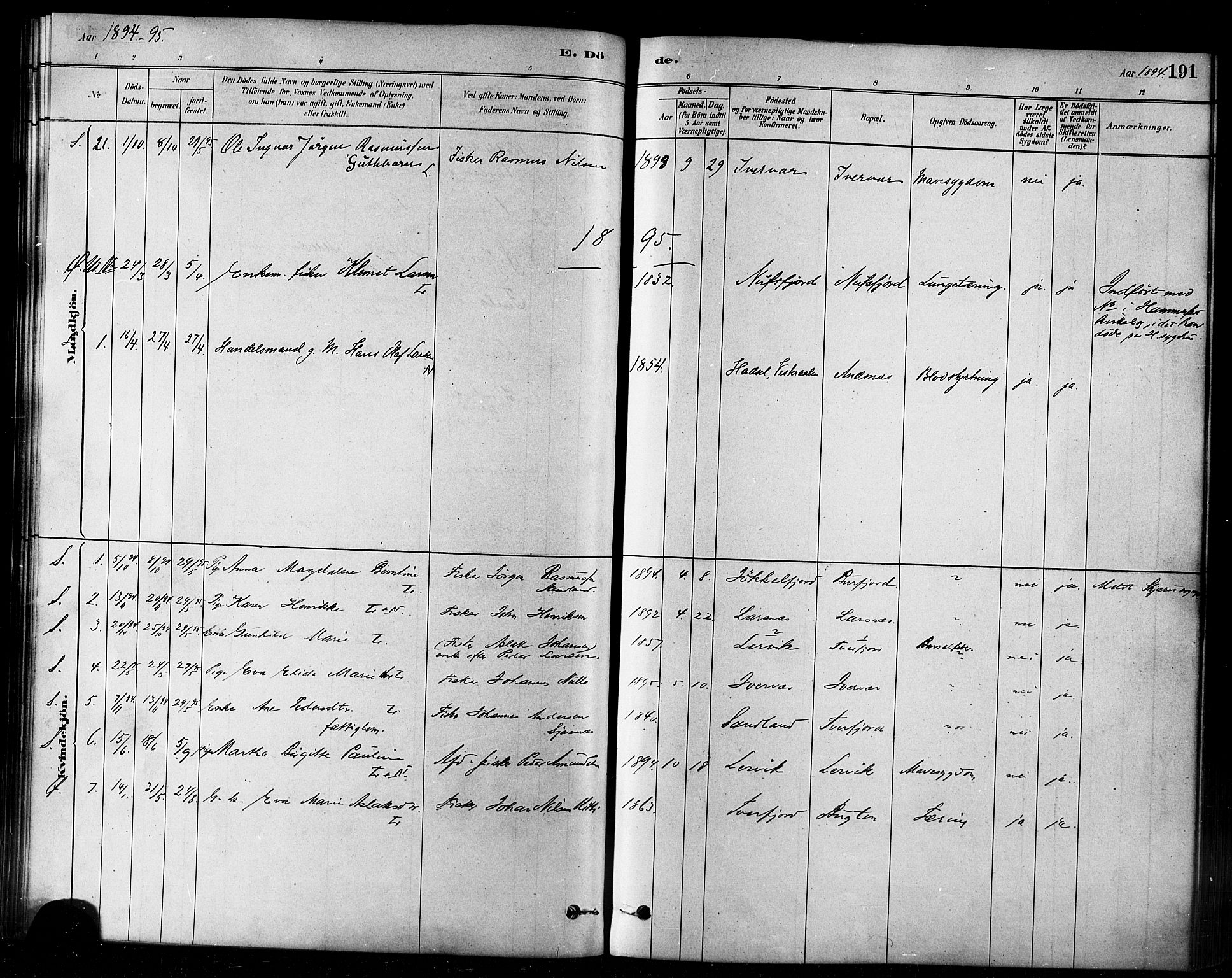 Loppa sokneprestkontor, SATØ/S-1339/H/Ha/L0006kirke: Parish register (official) no. 6, 1879-1895, p. 191