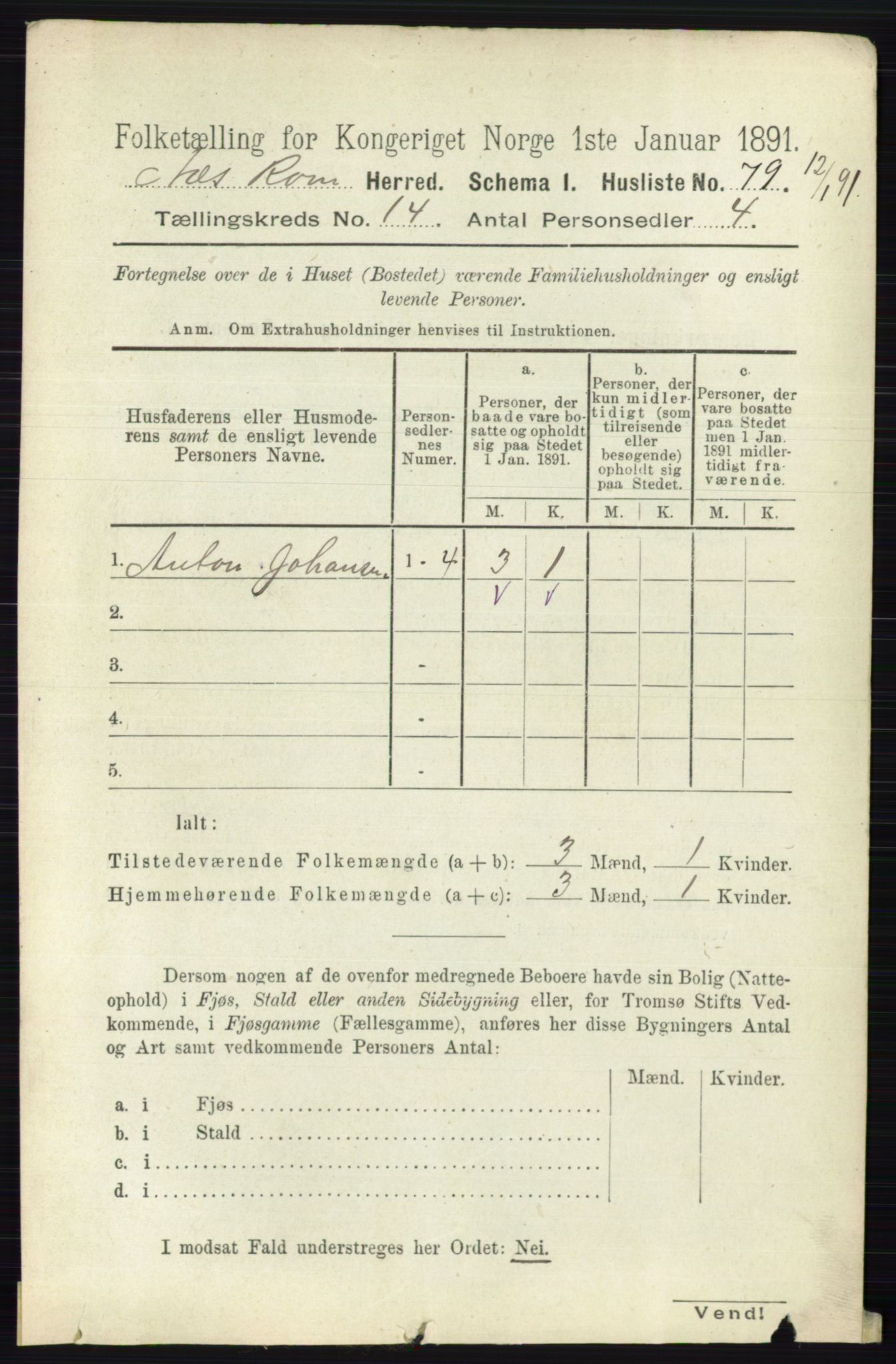 RA, 1891 census for 0236 Nes, 1891, p. 8500