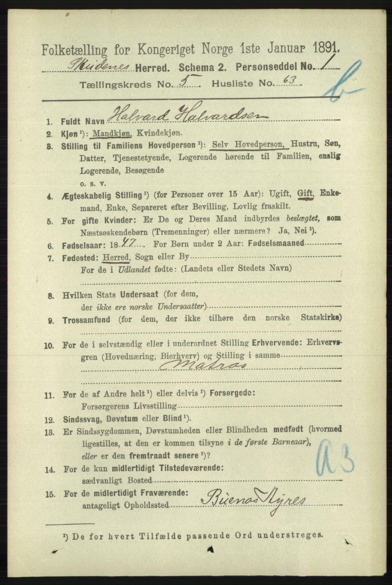 RA, 1891 census for 1150 Skudenes, 1891, p. 5554