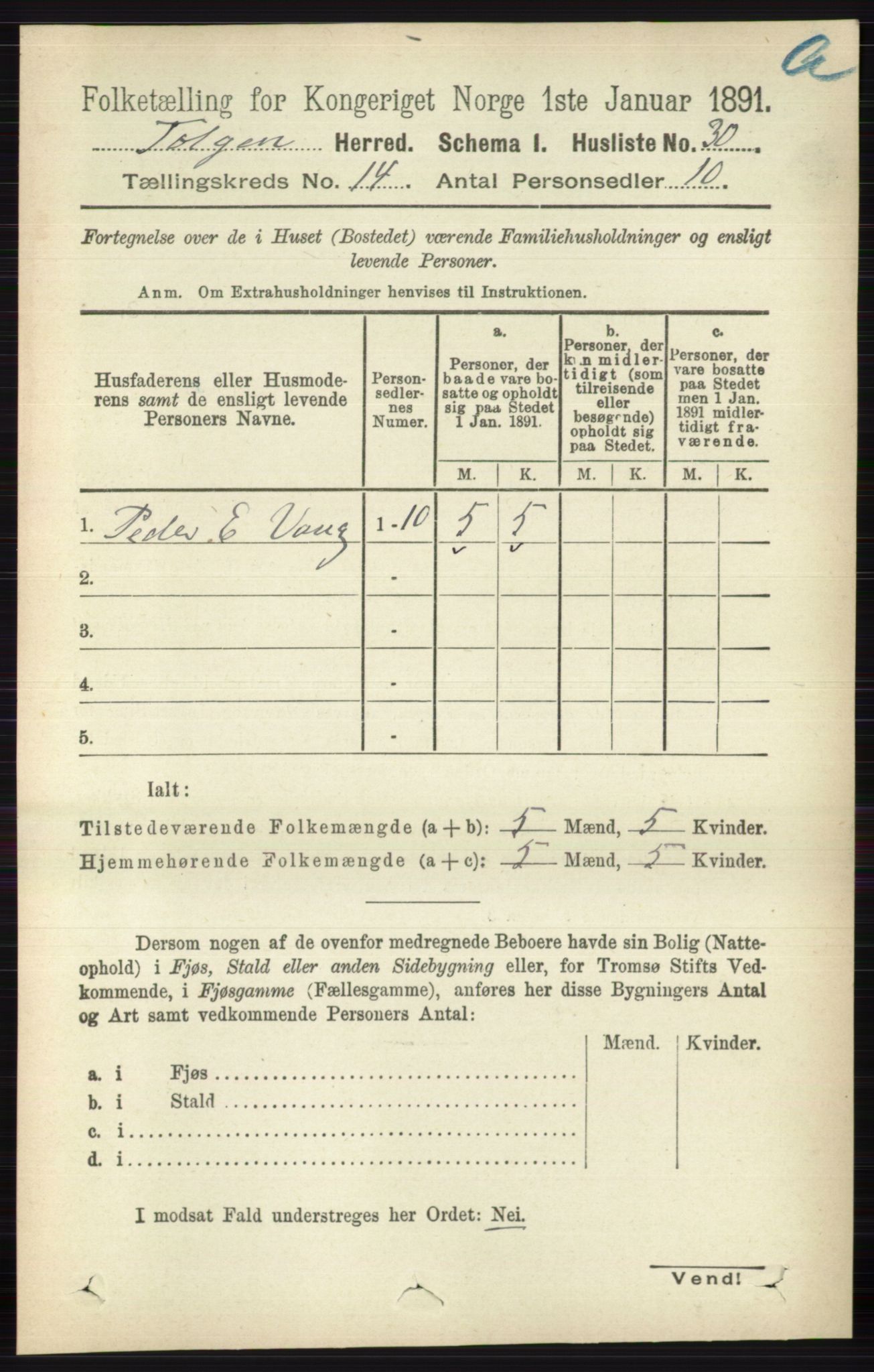 RA, 1891 census for 0436 Tolga, 1891, p. 4110