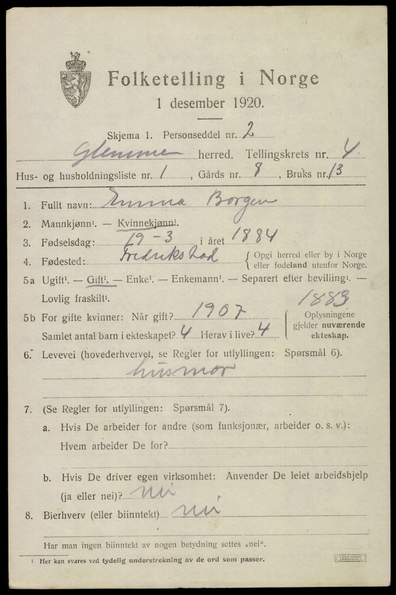 SAO, 1920 census for Glemmen, 1920, p. 10467