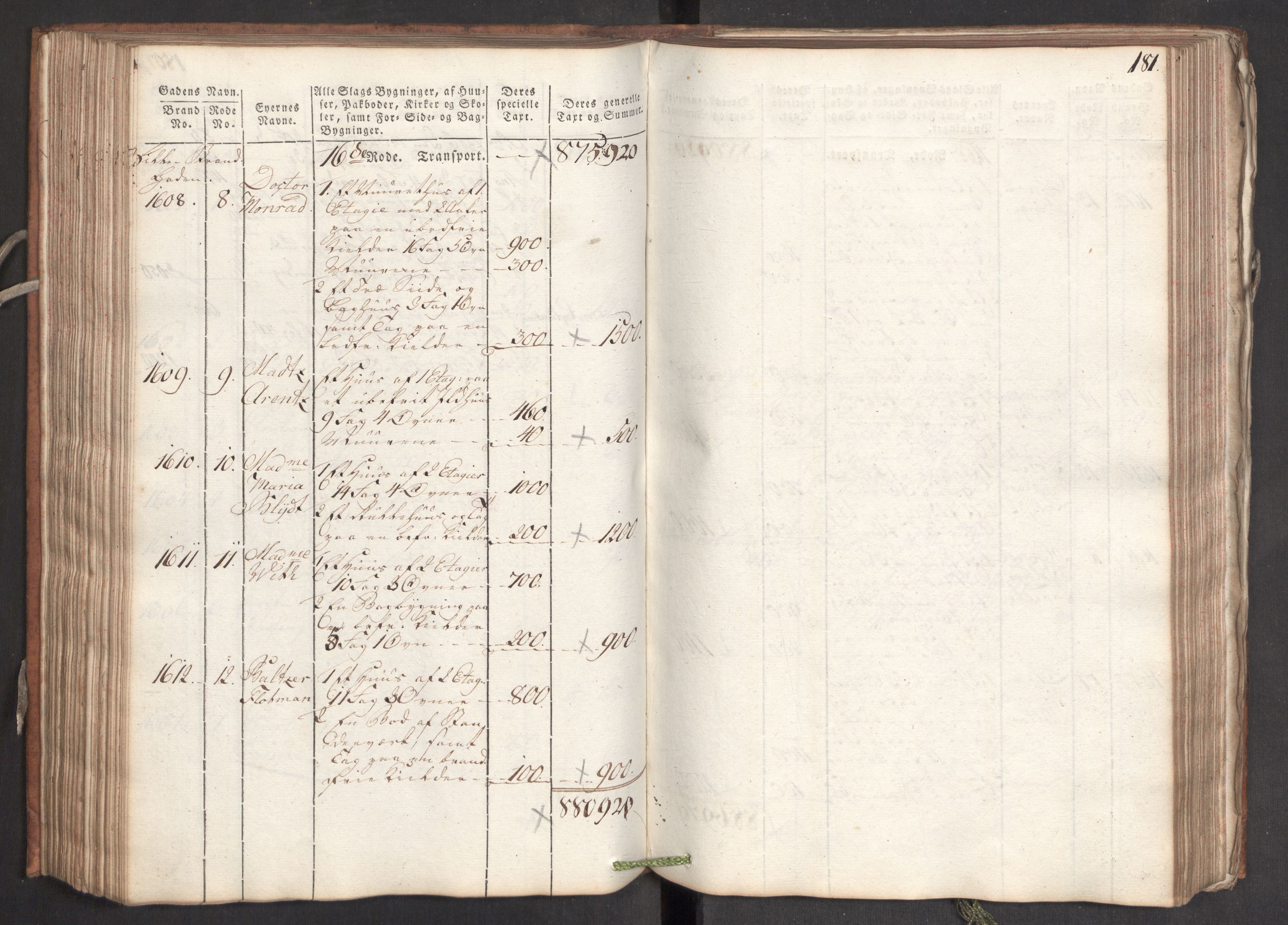 Kommersekollegiet, Brannforsikringskontoret 1767-1814, RA/EA-5458/F/Fa/L0006/0001: Bergen / Branntakstprotokoll, 1797, p. 181