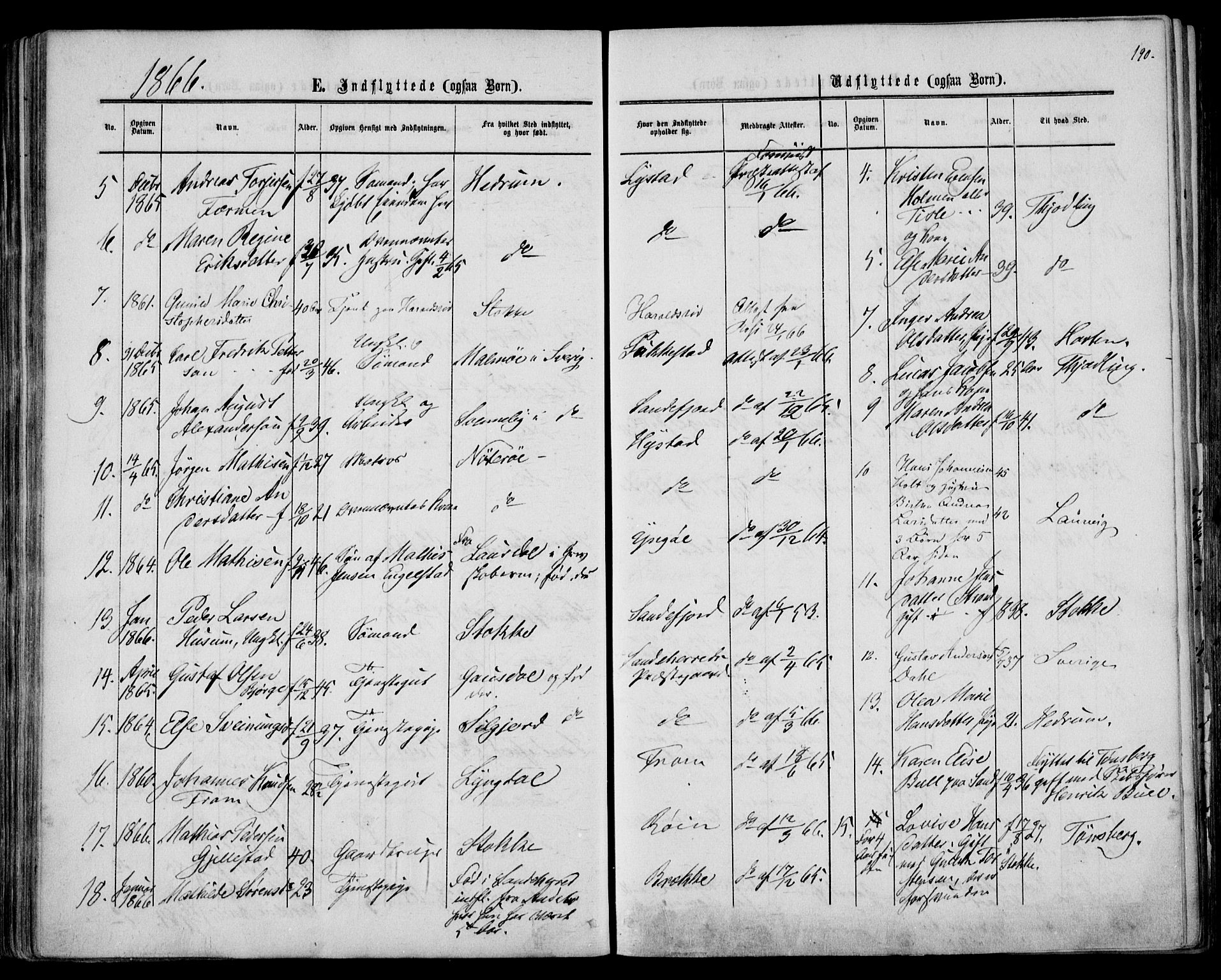 Sandar kirkebøker, AV/SAKO-A-243/F/Fa/L0009: Parish register (official) no. 9, 1862-1871, p. 190