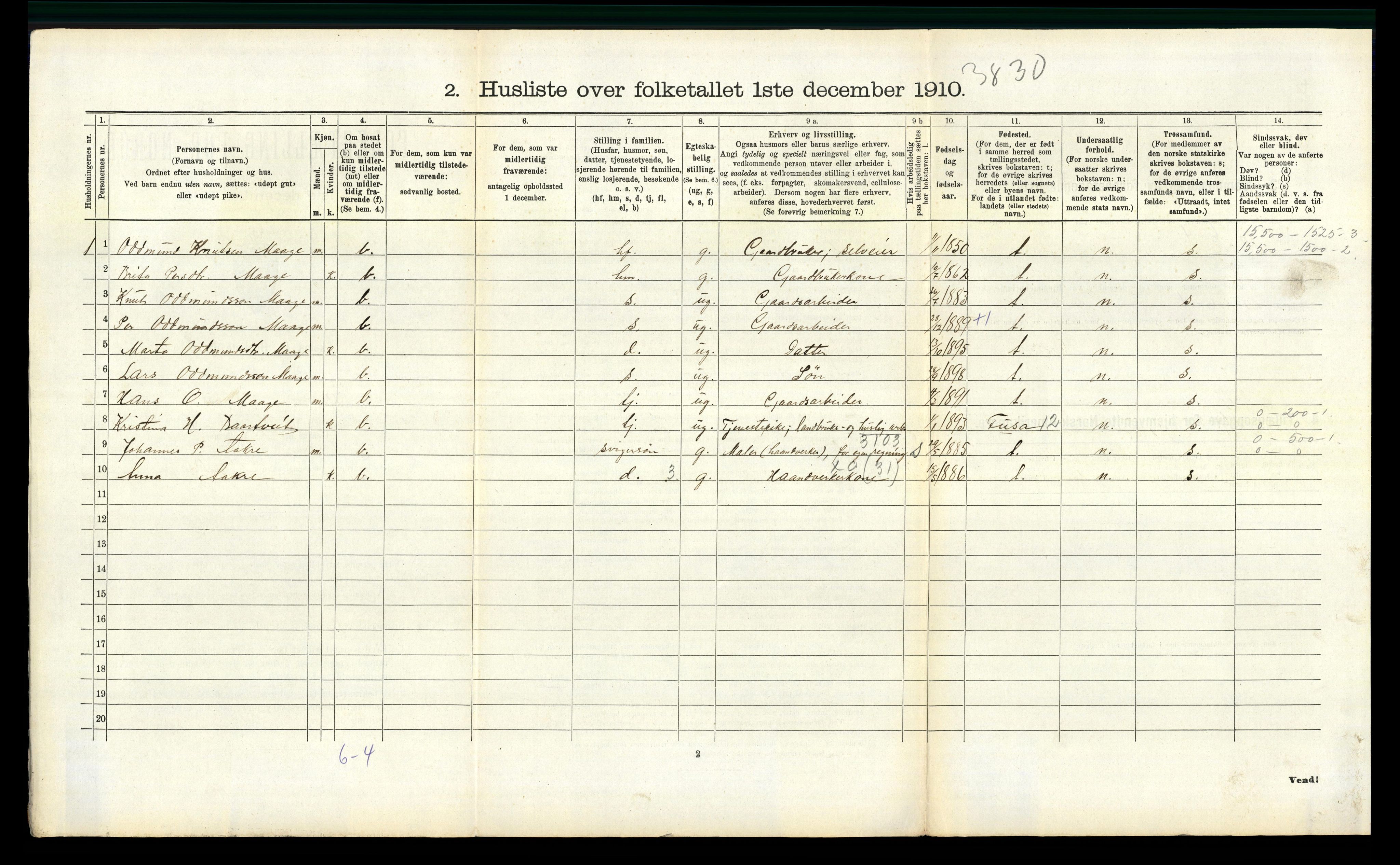 RA, 1910 census for Ullensvang, 1910, p. 826