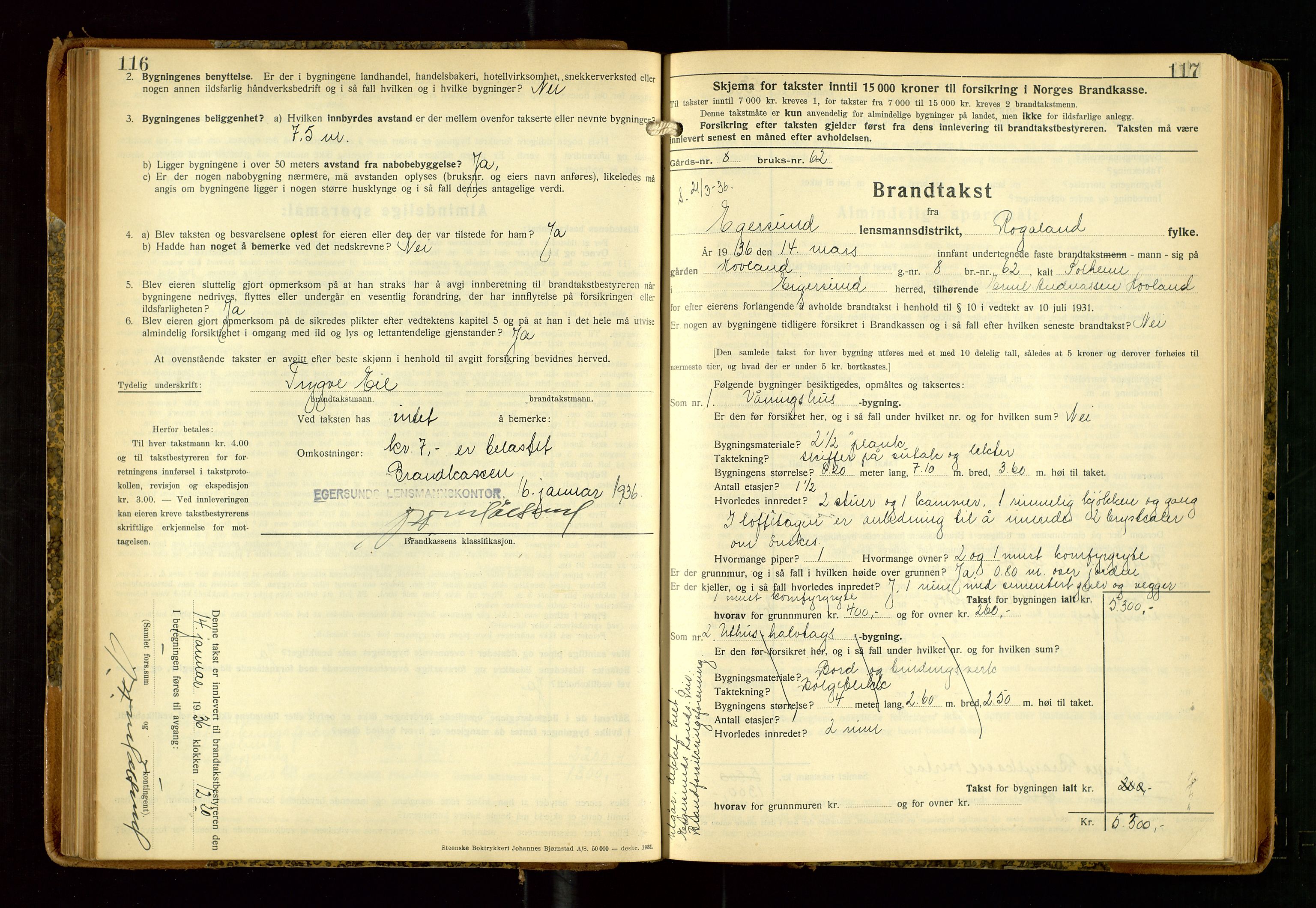 Eigersund lensmannskontor, AV/SAST-A-100171/Gob/L0006: "Brandtakstprotokoll", 1934-1938, p. 116-117