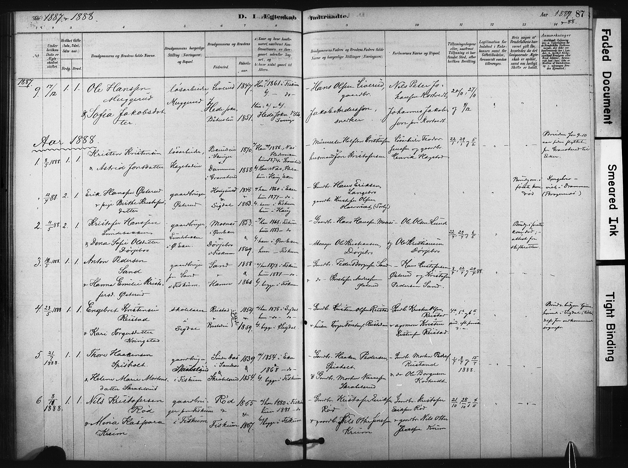 Fiskum kirkebøker, AV/SAKO-A-15/F/Fa/L0002: Parish register (official) no. 2, 1878-1890, p. 87