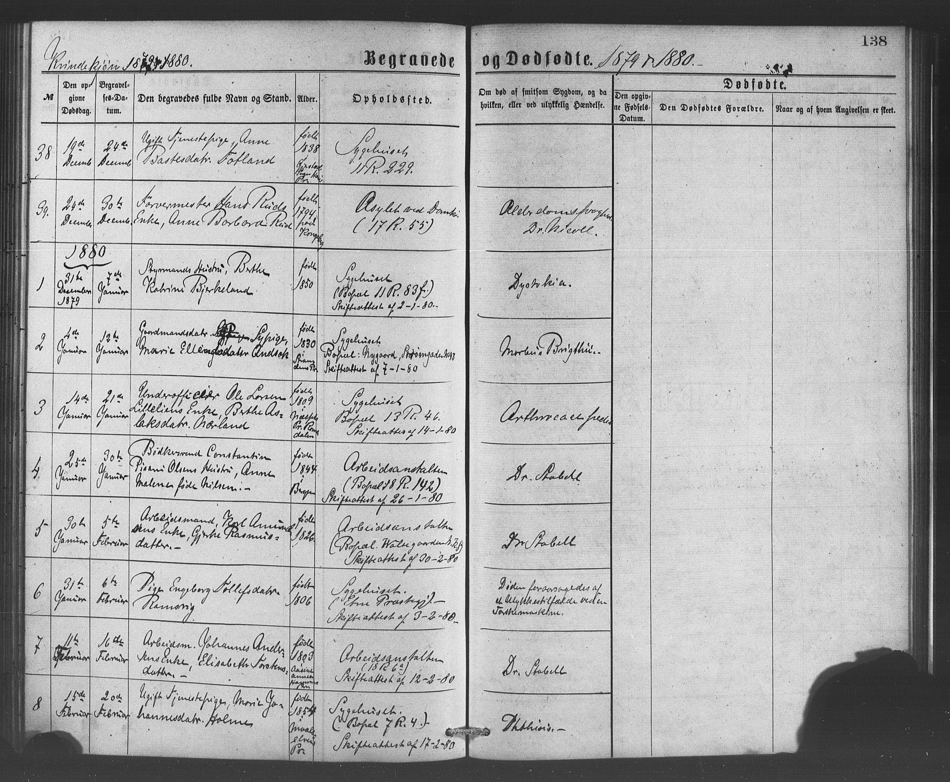 Bergen kommunale pleiehjem - stiftelsespresten, SAB/A-100281: Parish register (official) no. A 1, 1874-1886, p. 138