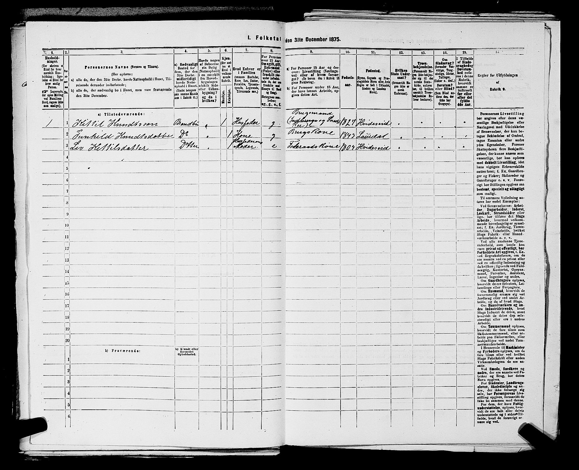 SAKO, 1875 census for 0829P Kviteseid, 1875, p. 165