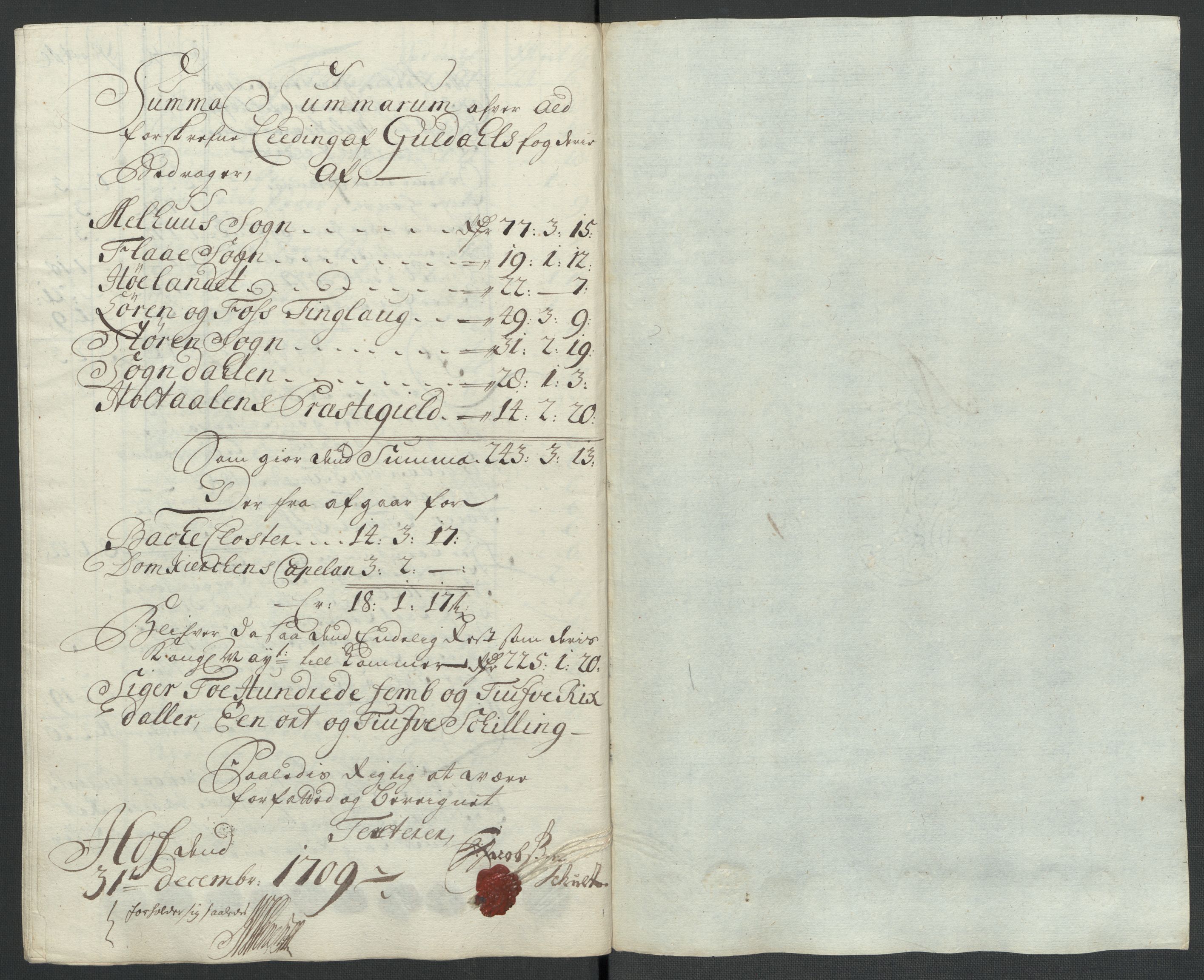 Rentekammeret inntil 1814, Reviderte regnskaper, Fogderegnskap, RA/EA-4092/R60/L3959: Fogderegnskap Orkdal og Gauldal, 1709, p. 322
