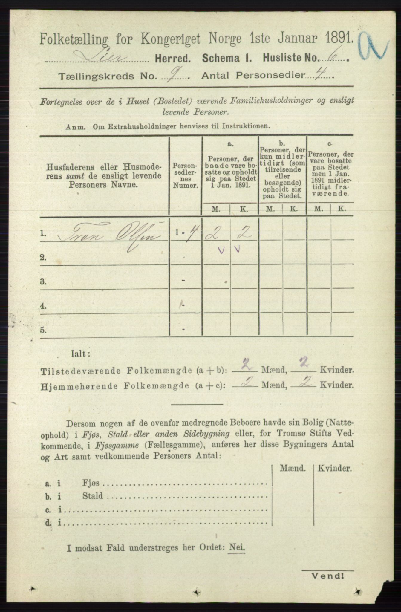 RA, 1891 census for 0626 Lier, 1891, p. 5552