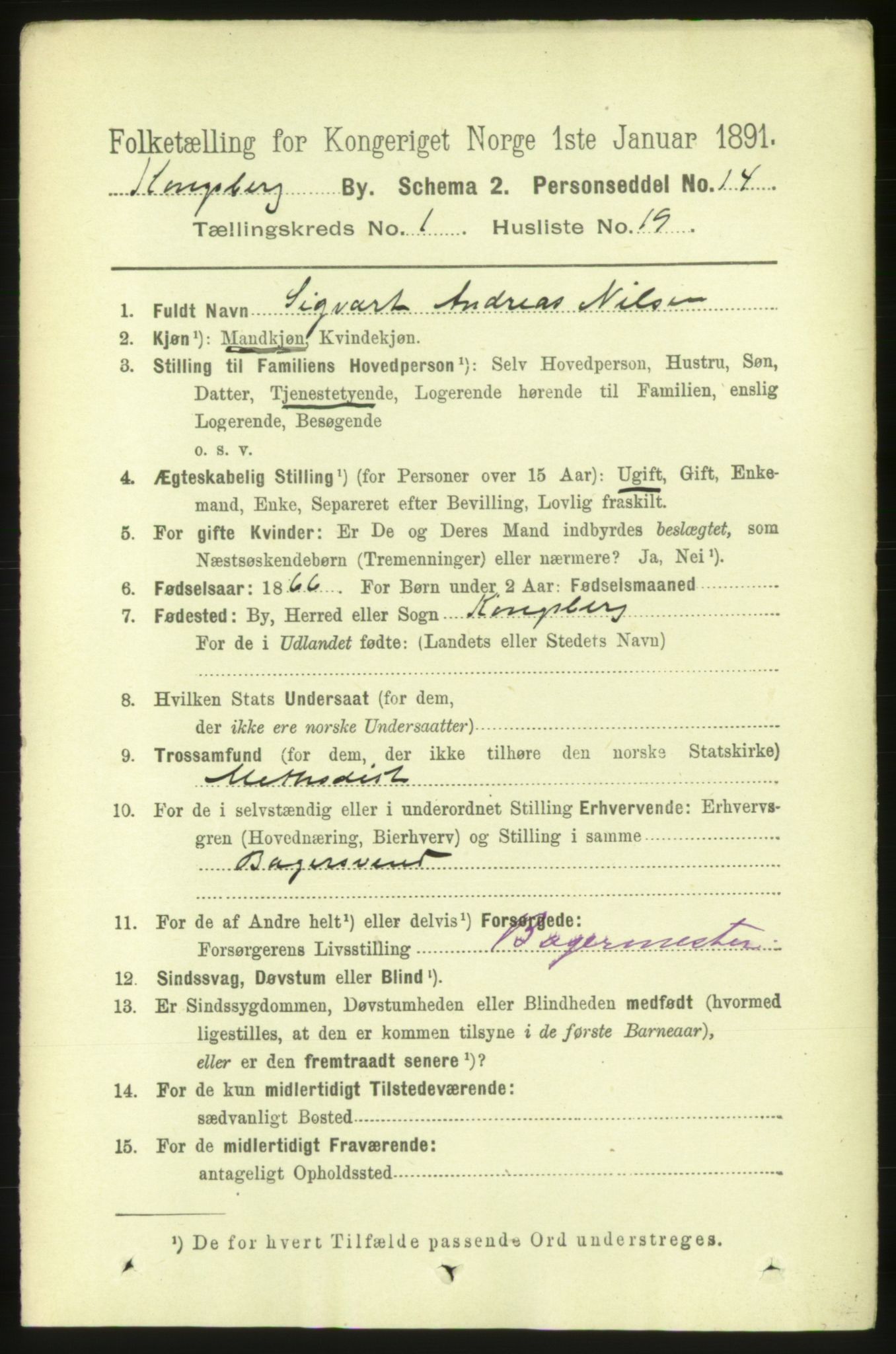 RA, 1891 census for 0604 Kongsberg, 1891, p. 1758