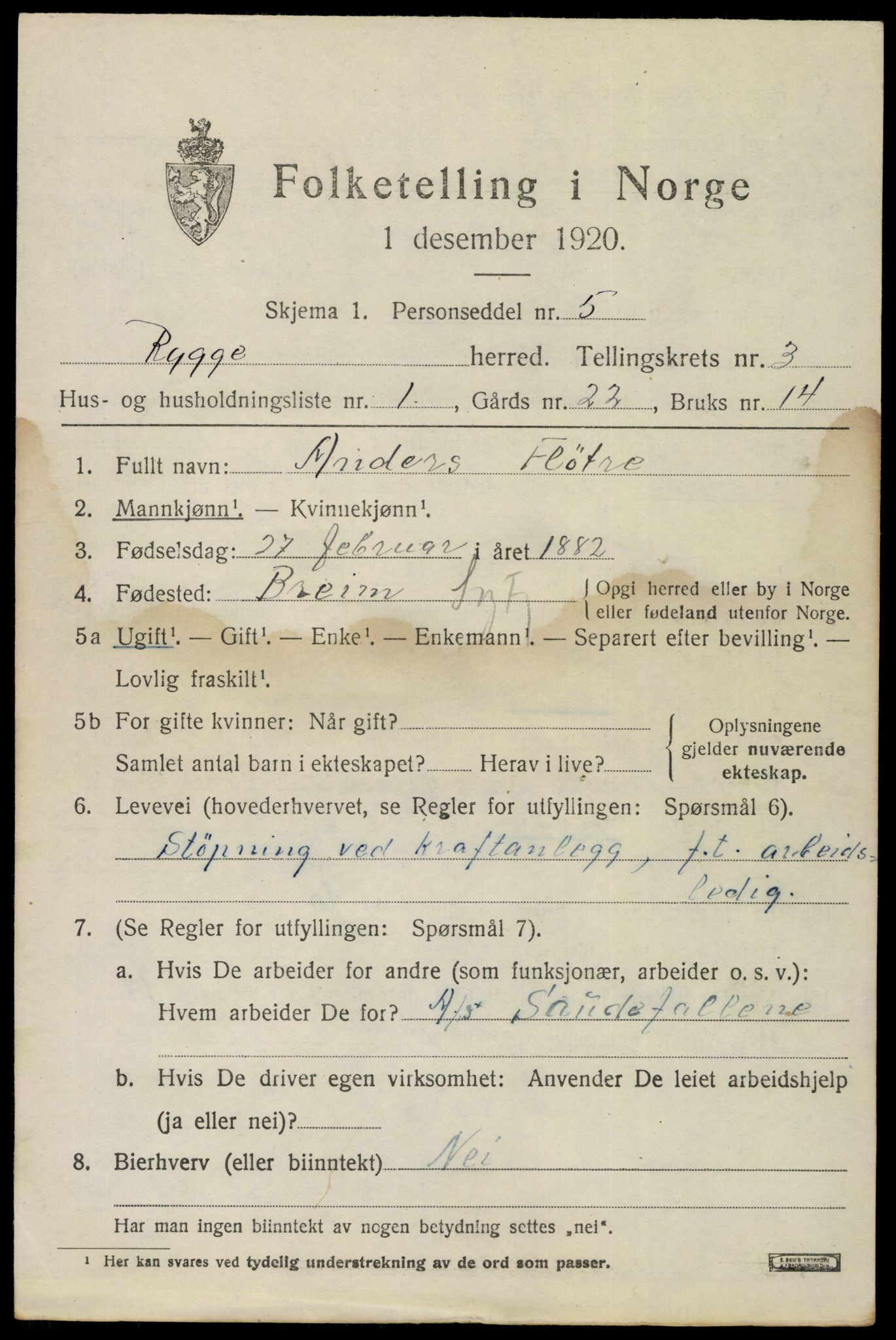 SAO, 1920 census for Rygge, 1920, p. 7803