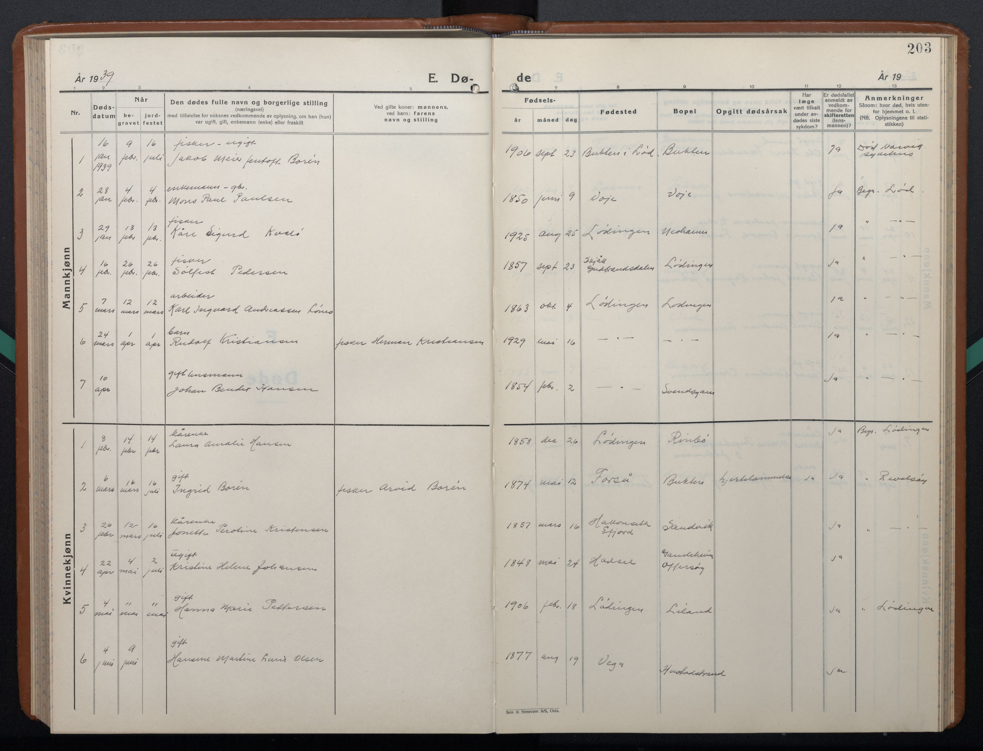 Ministerialprotokoller, klokkerbøker og fødselsregistre - Nordland, SAT/A-1459/872/L1051: Parish register (copy) no. 872C07, 1939-1947, p. 203