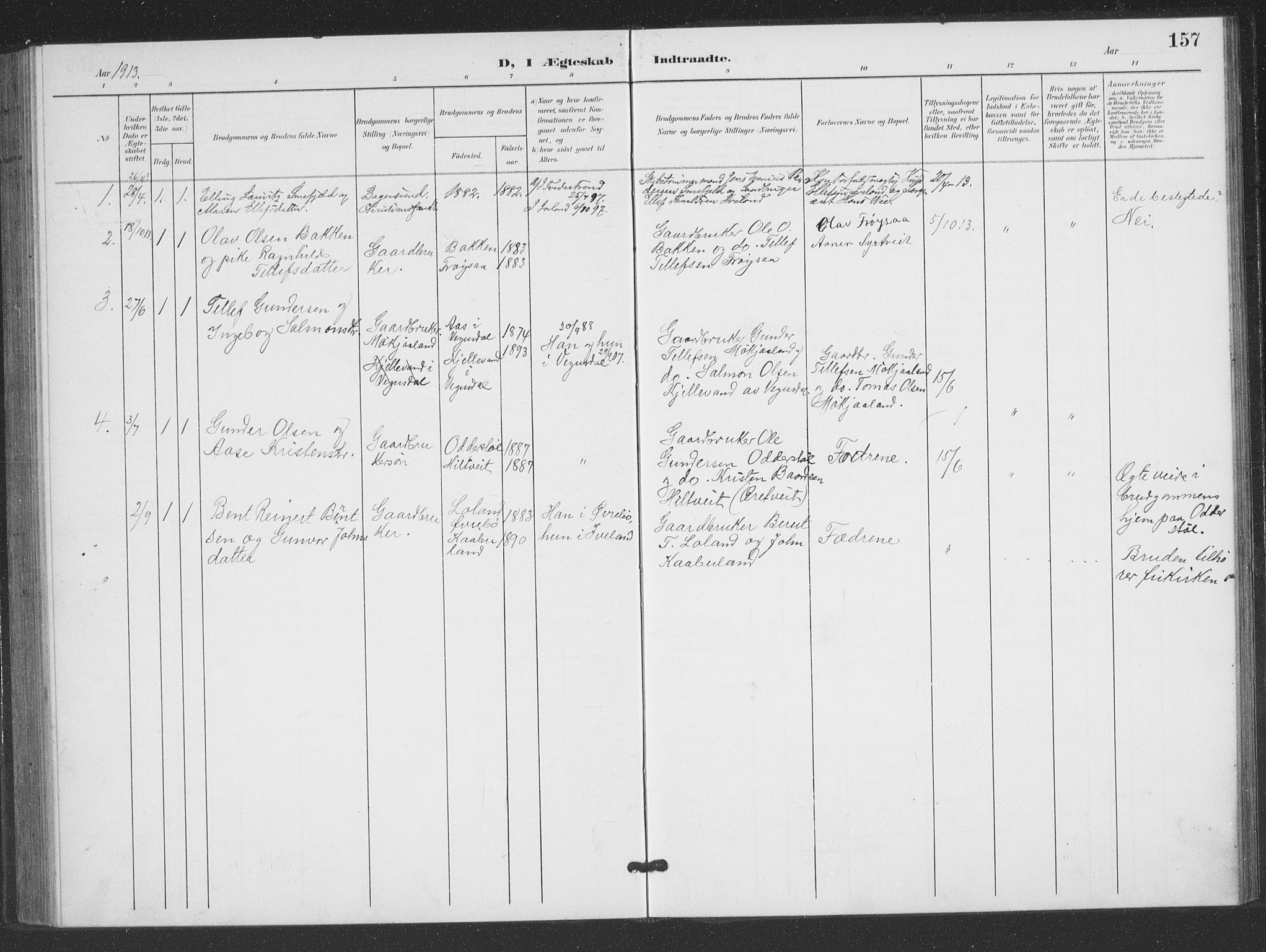 Evje sokneprestkontor, SAK/1111-0008/F/Fb/Fbc/L0005: Parish register (copy) no. B 5, 1901-1935, p. 157