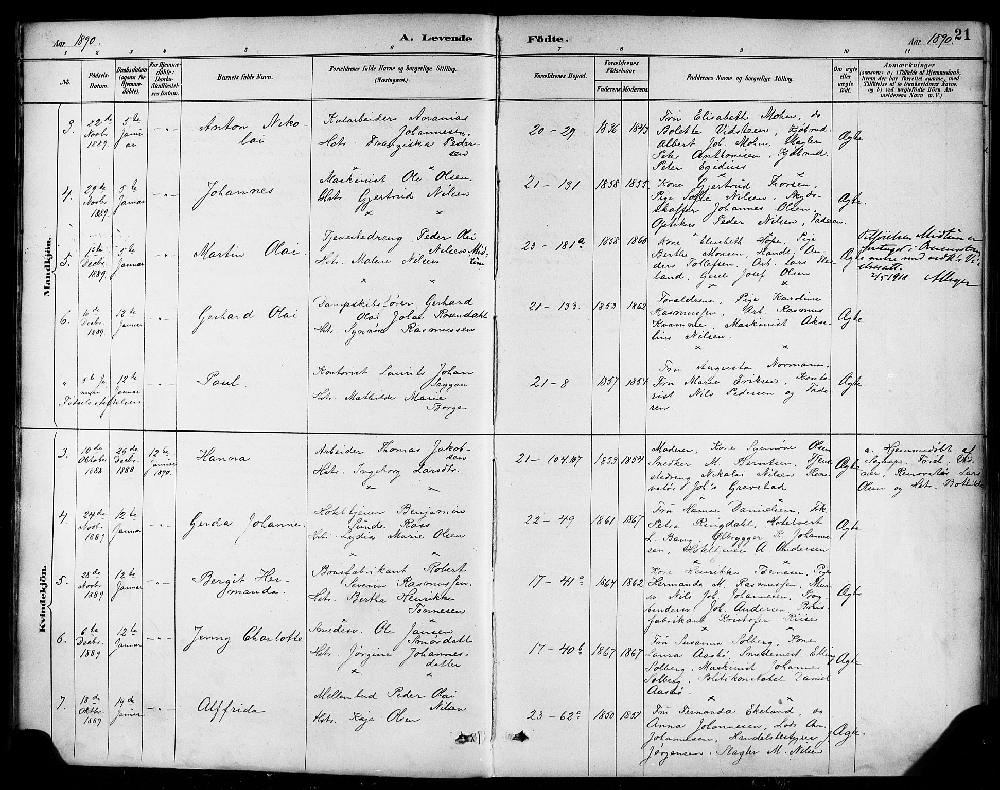 Korskirken sokneprestembete, AV/SAB-A-76101/H/Haa/L0022: Parish register (official) no. B 8, 1889-1899, p. 21