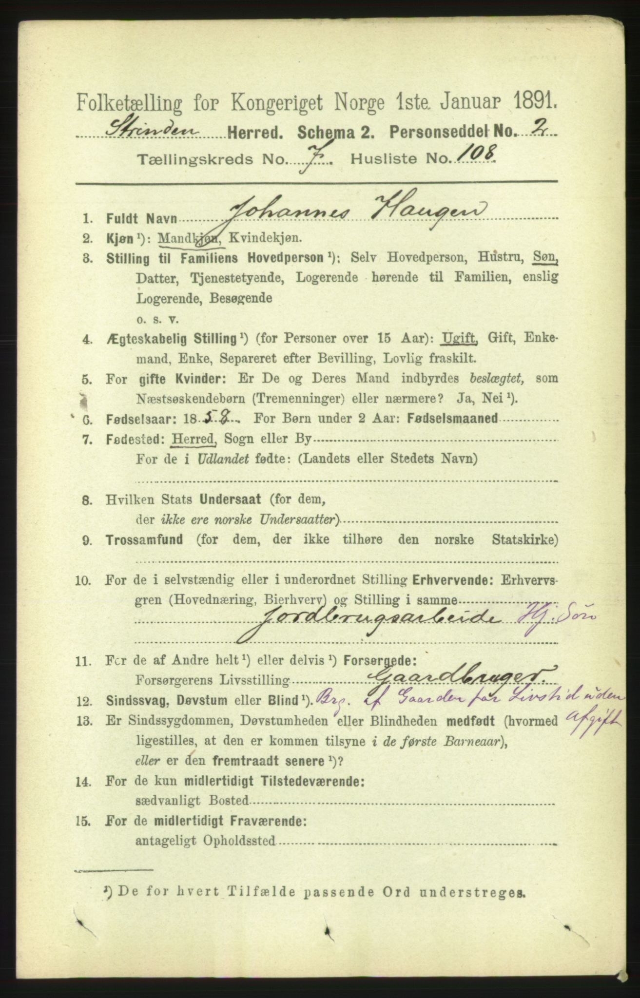 RA, 1891 census for 1660 Strinda, 1891, p. 6952