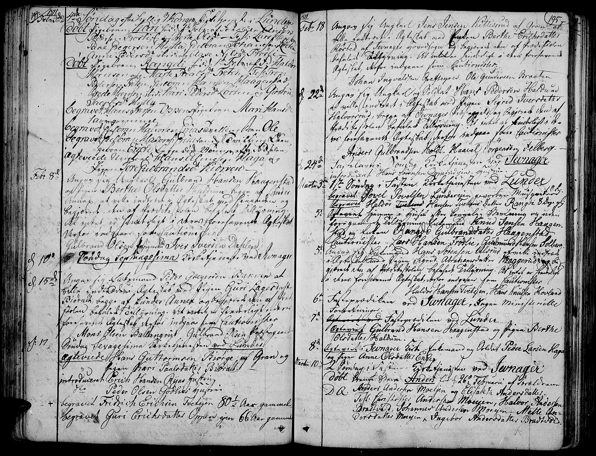 Jevnaker prestekontor, SAH/PREST-116/H/Ha/Haa/L0004: Parish register (official) no. 4, 1800-1861, p. 194-195