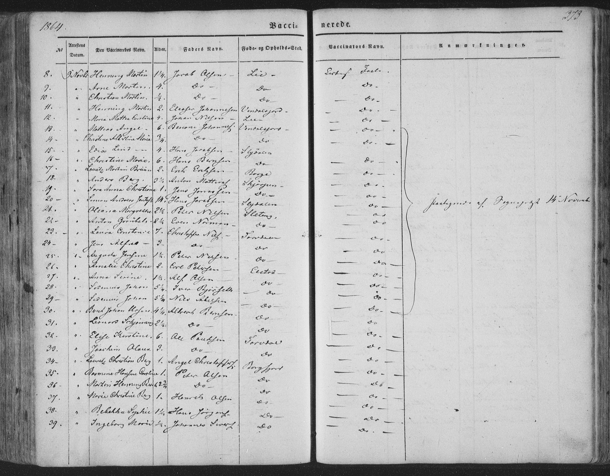 Ministerialprotokoller, klokkerbøker og fødselsregistre - Nordland, AV/SAT-A-1459/880/L1131: Parish register (official) no. 880A05, 1844-1868, p. 373