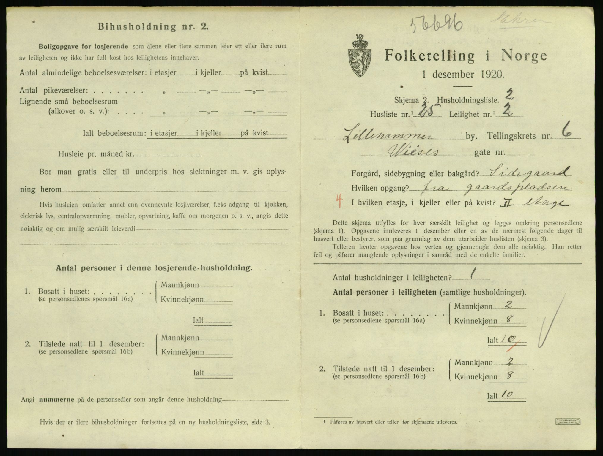 SAH, 1920 census for Lillehammer, 1920, p. 2422