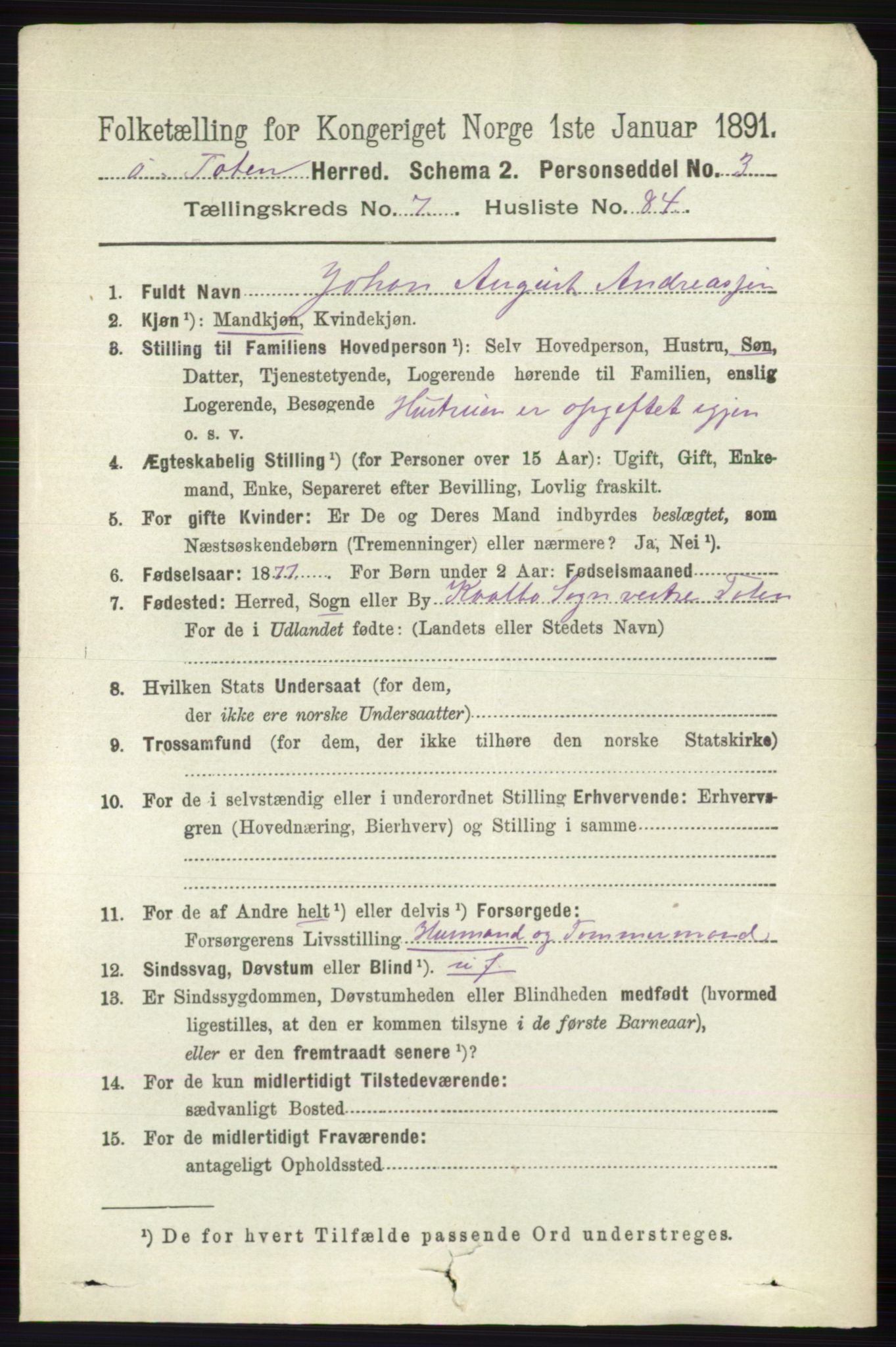 RA, 1891 census for 0528 Østre Toten, 1891, p. 4923