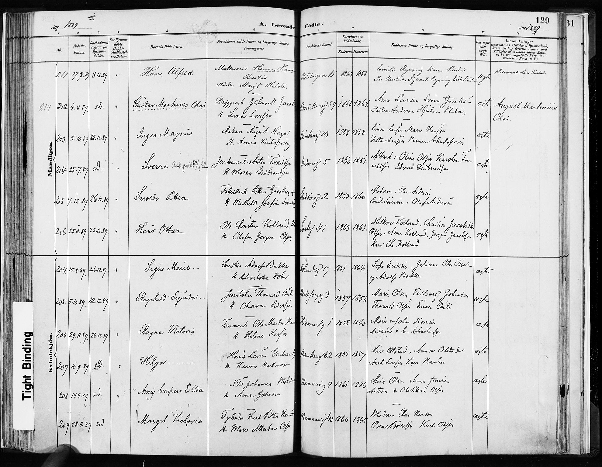 Kampen prestekontor Kirkebøker, AV/SAO-A-10853/F/Fa/L0003: Parish register (official) no. I 3, 1886-1892, p. 129