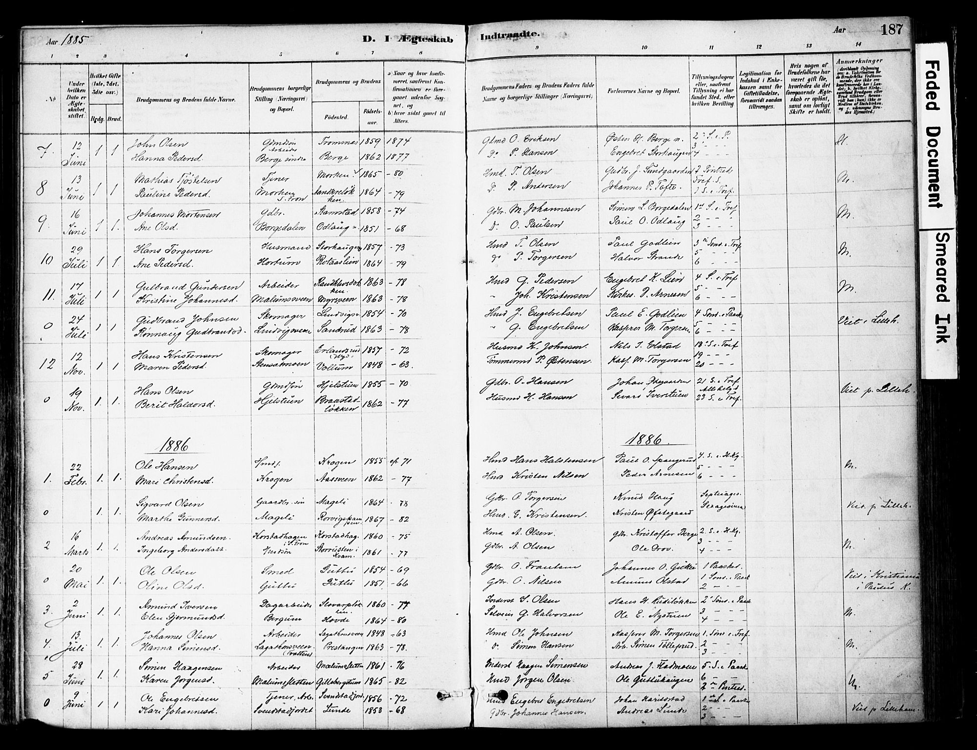 Ringebu prestekontor, SAH/PREST-082/H/Ha/Haa/L0008: Parish register (official) no. 8, 1878-1898, p. 187
