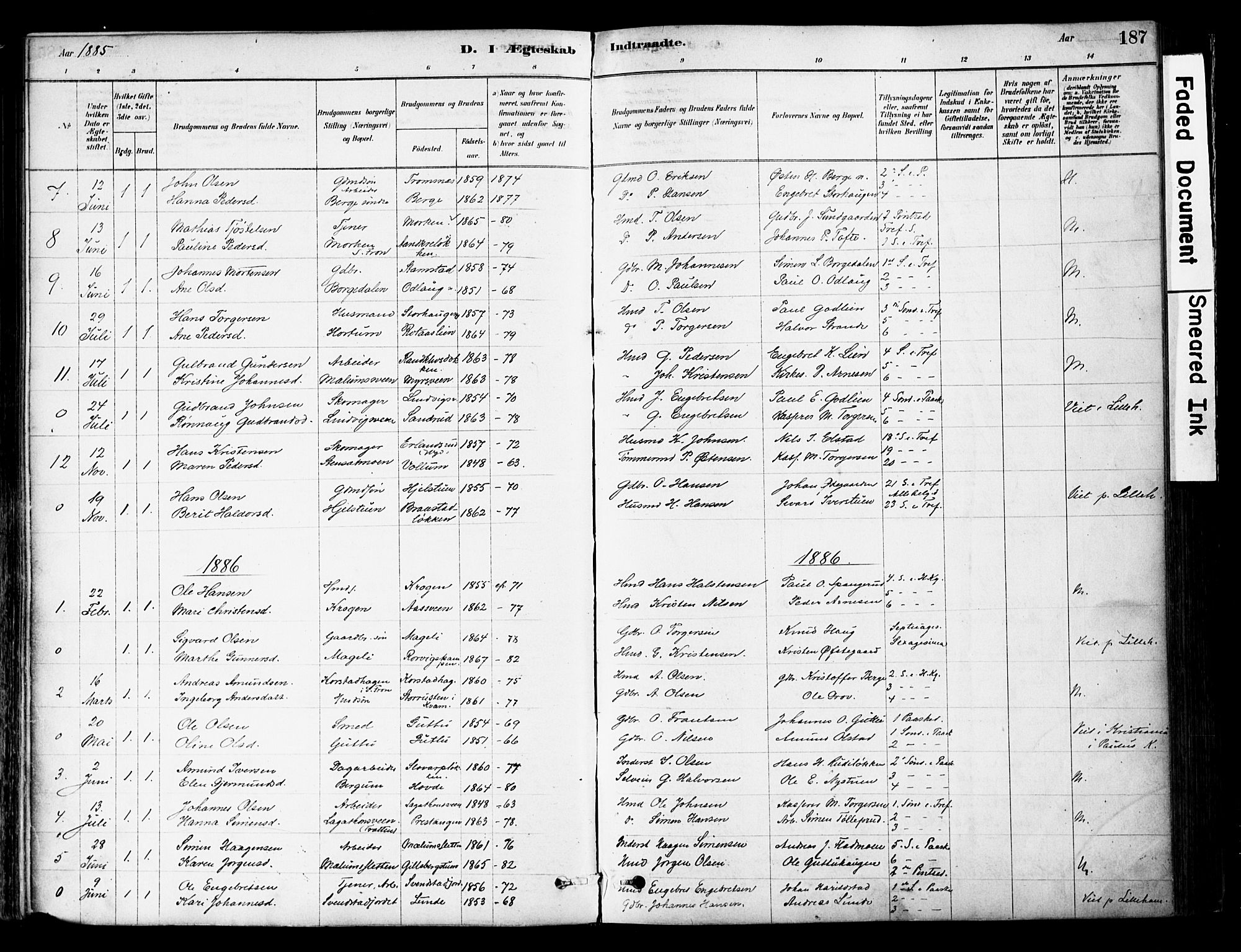 Ringebu prestekontor, AV/SAH-PREST-082/H/Ha/Haa/L0008: Parish register (official) no. 8, 1878-1898, p. 187