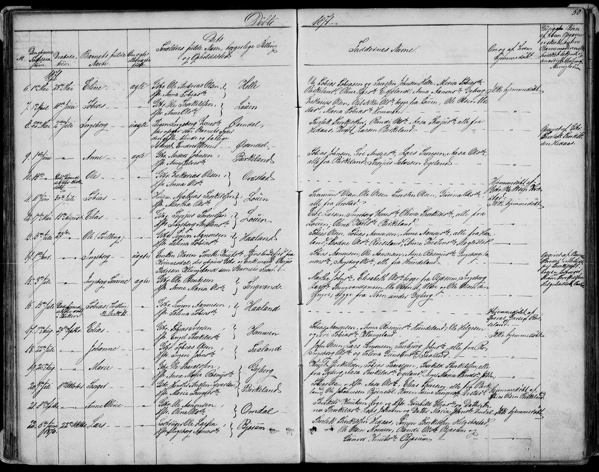 Hægebostad sokneprestkontor, AV/SAK-1111-0024/F/Fb/Fba/L0002: Parish register (copy) no. B 2, 1851-1882, p. 50