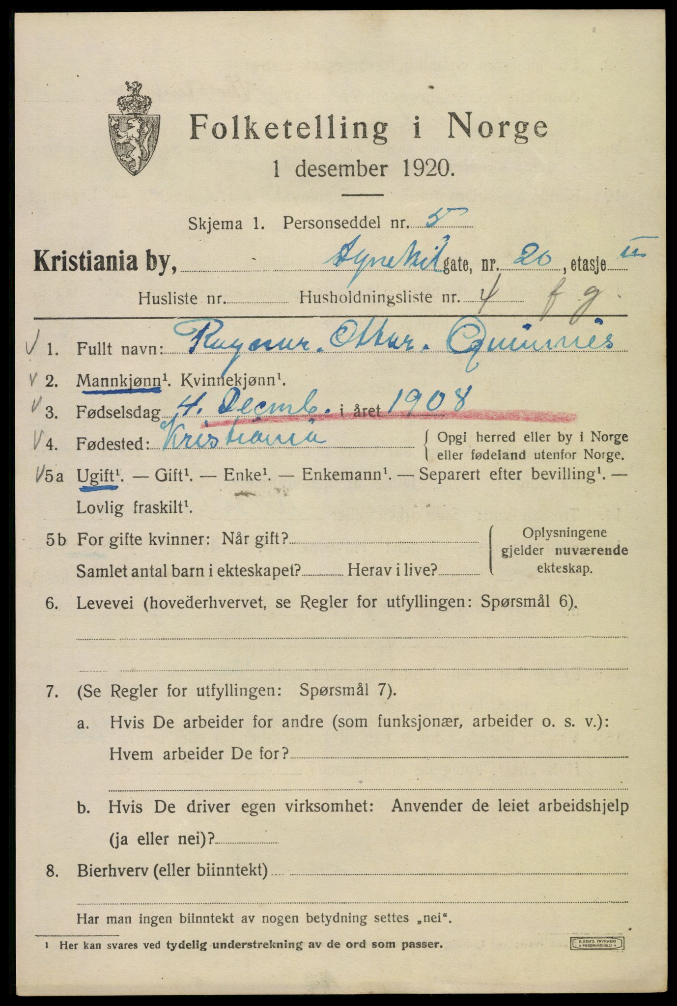 SAO, 1920 census for Kristiania, 1920, p. 205349