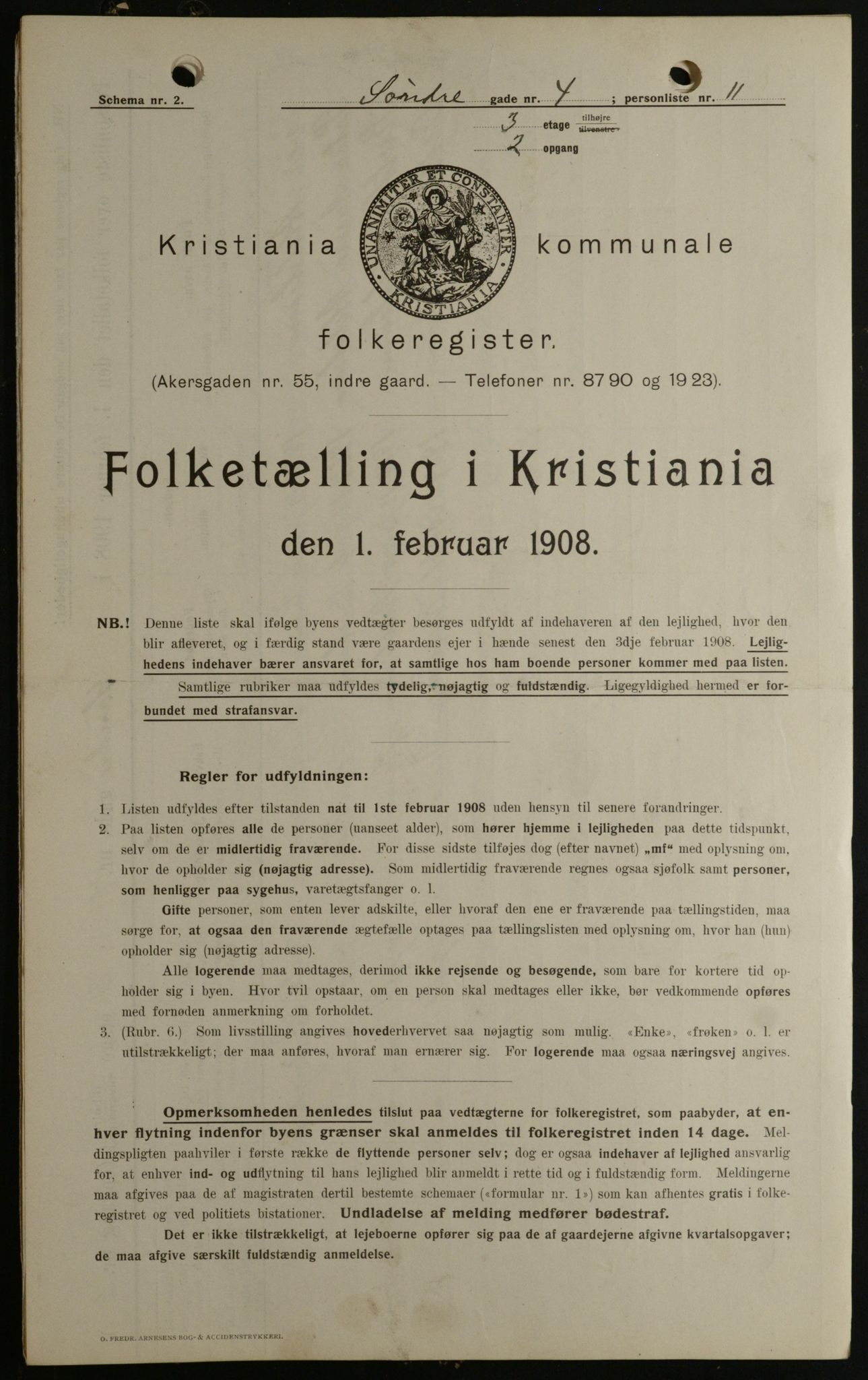 OBA, Municipal Census 1908 for Kristiania, 1908, p. 95565