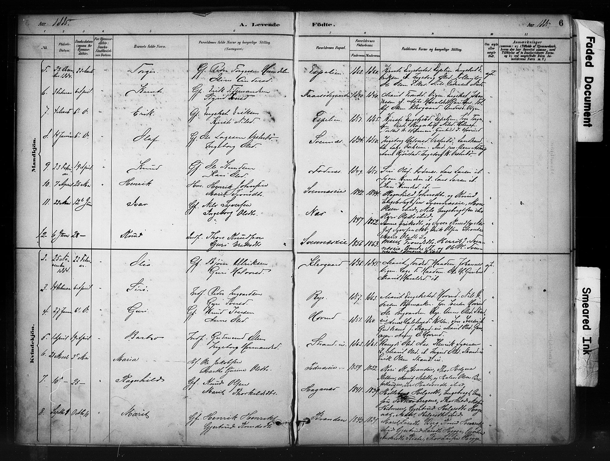 Nord-Aurdal prestekontor, SAH/PREST-132/H/Ha/Haa/L0010: Parish register (official) no. 10, 1883-1896, p. 6