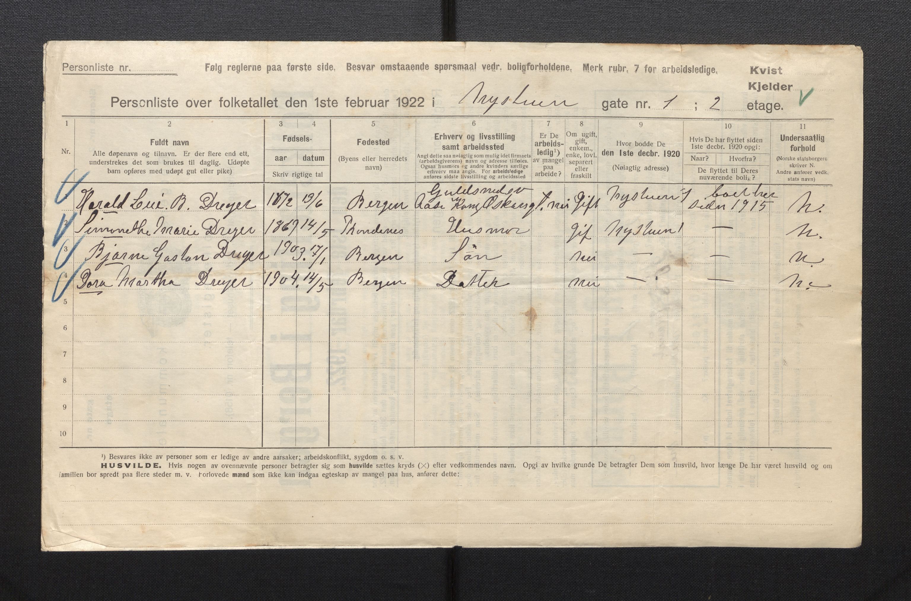 SAB, Municipal Census 1922 for Bergen, 1922, p. 29499