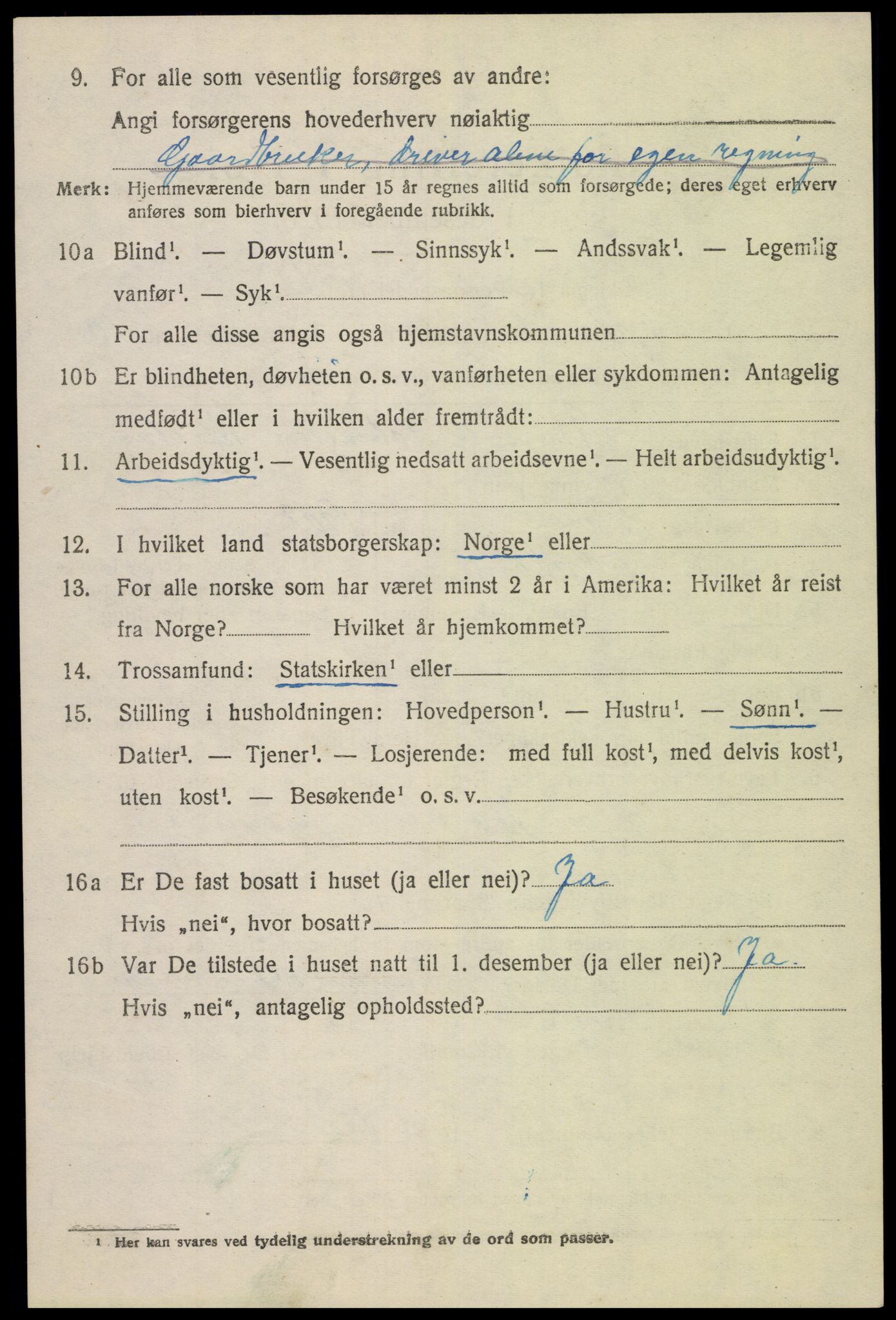 SAK, 1920 census for Gyland, 1920, p. 2183