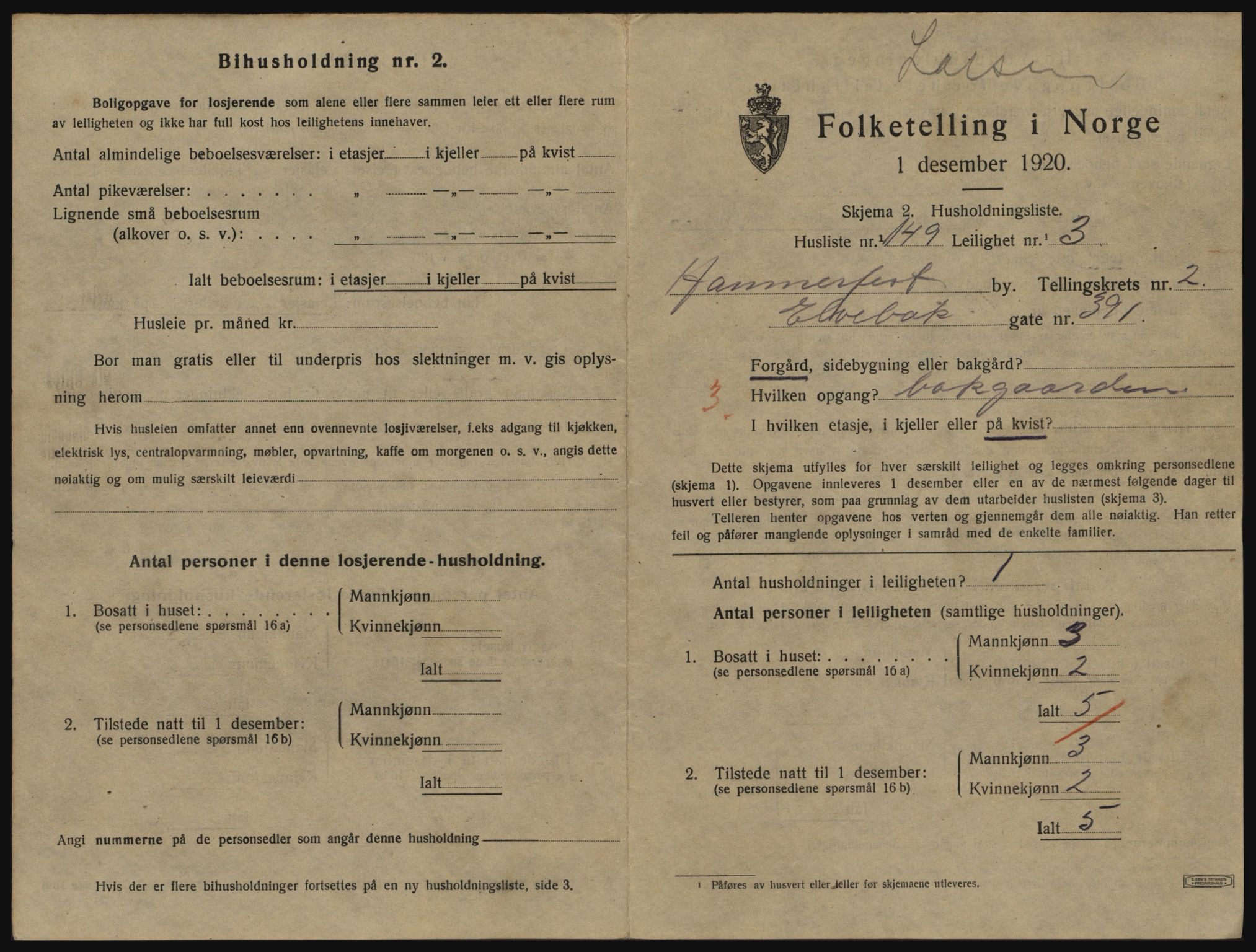 SATØ, 1920 census for Hammerfest, 1920, p. 2372