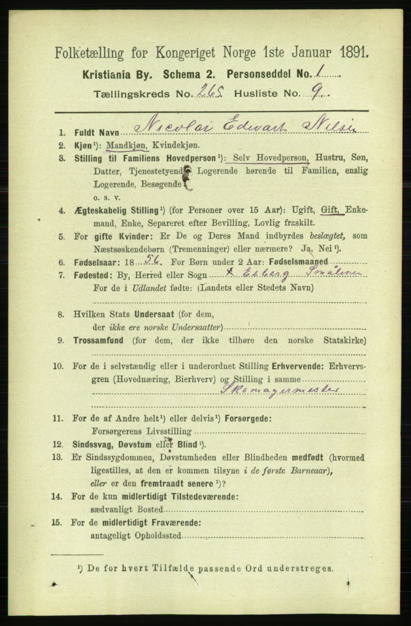 RA, 1891 census for 0301 Kristiania, 1891, p. 161110