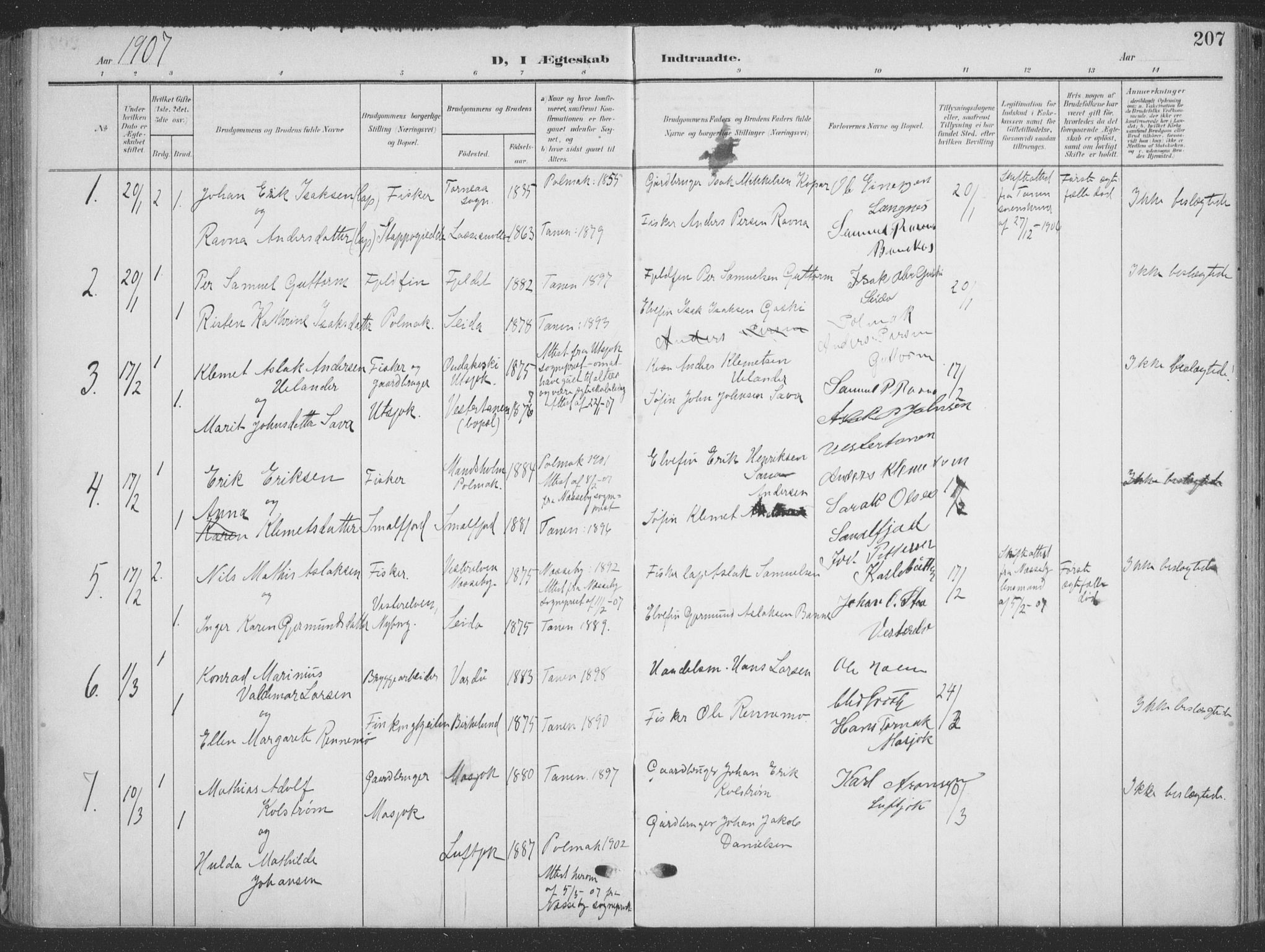 Tana sokneprestkontor, SATØ/S-1334/H/Ha/L0007kirke: Parish register (official) no. 7, 1904-1918, p. 207