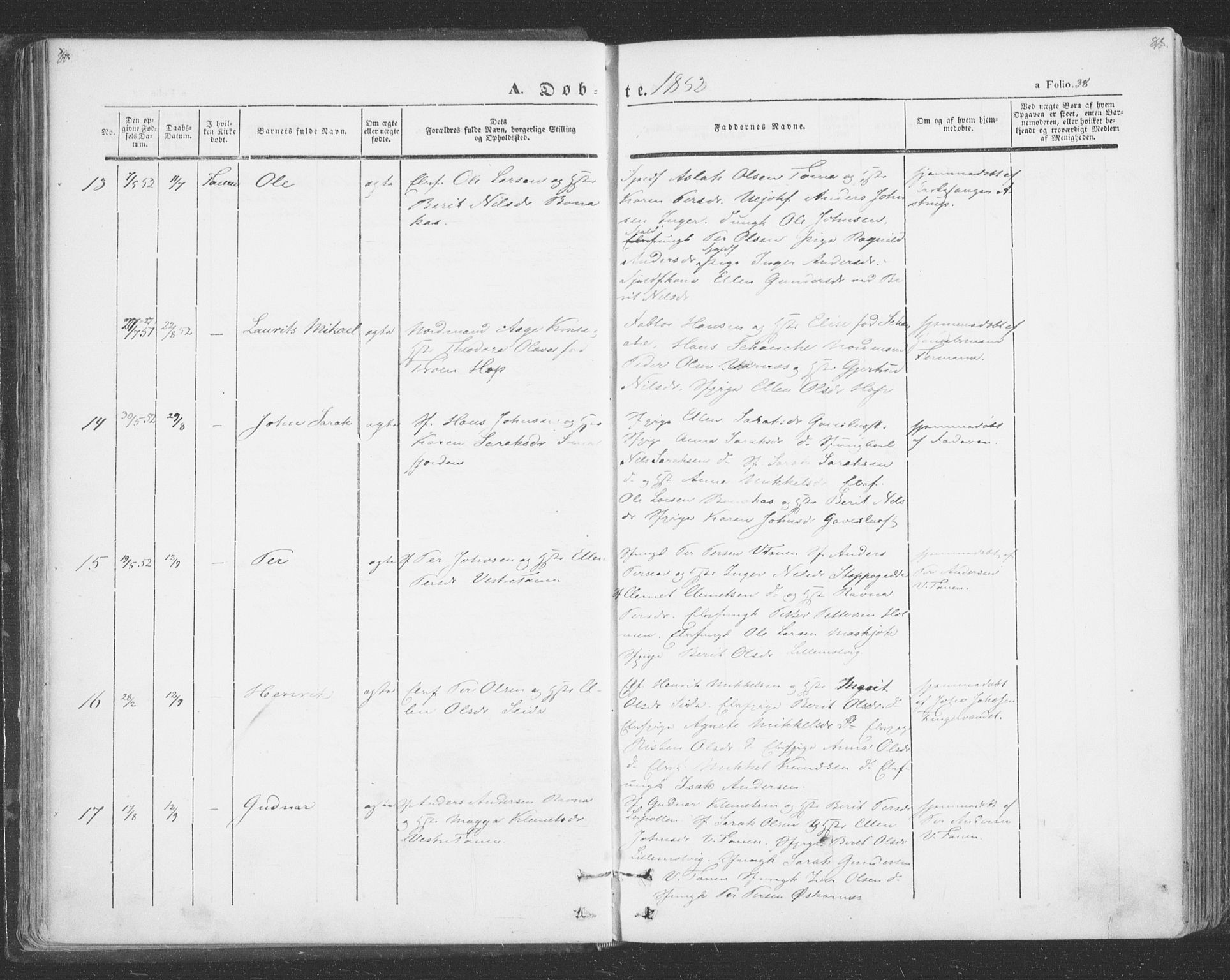 Tana sokneprestkontor, AV/SATØ-S-1334/H/Ha/L0001kirke: Parish register (official) no. 1, 1846-1861, p. 38