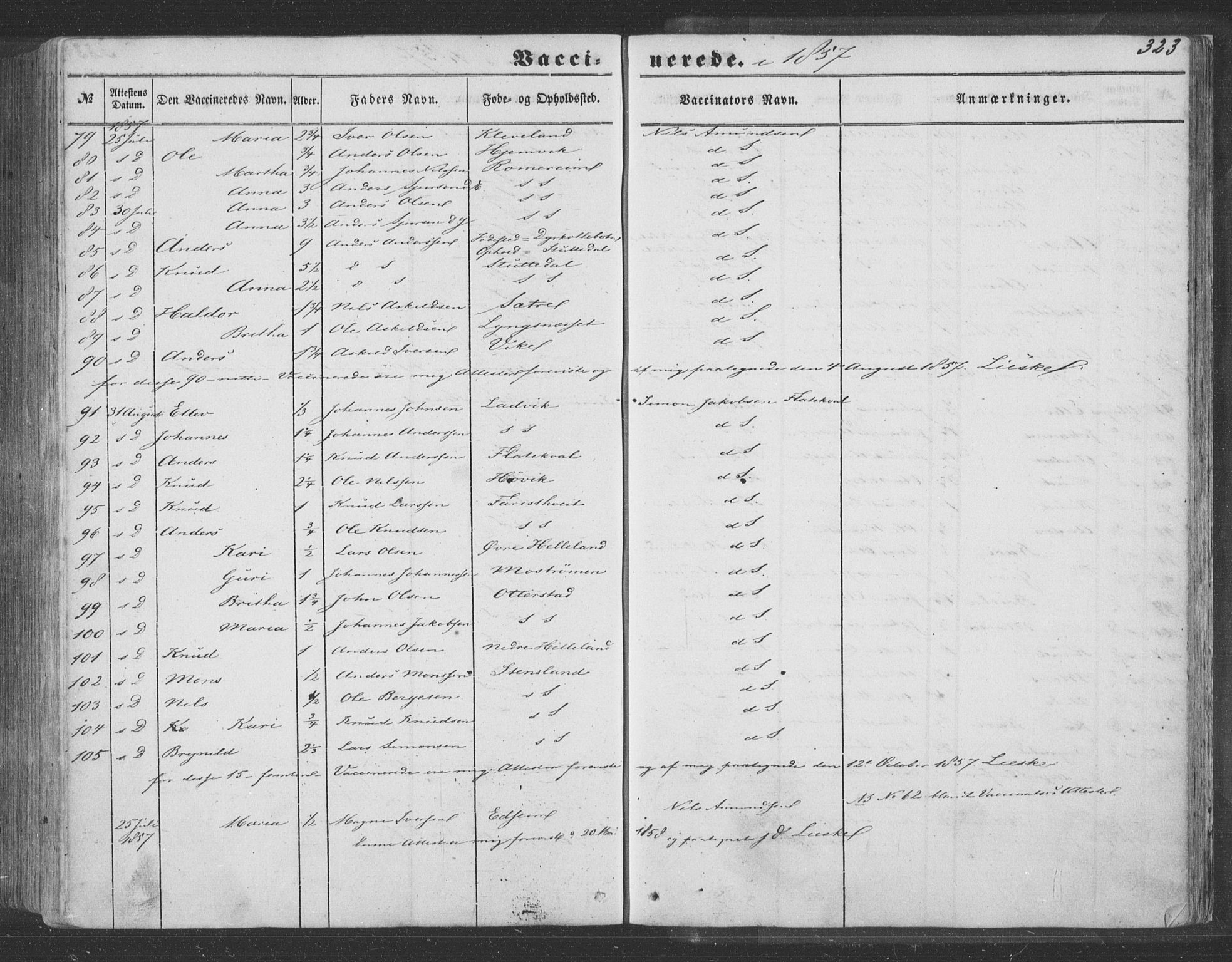 Hosanger sokneprestembete, SAB/A-75801/H/Haa: Parish register (official) no. A 8, 1849-1863, p. 323