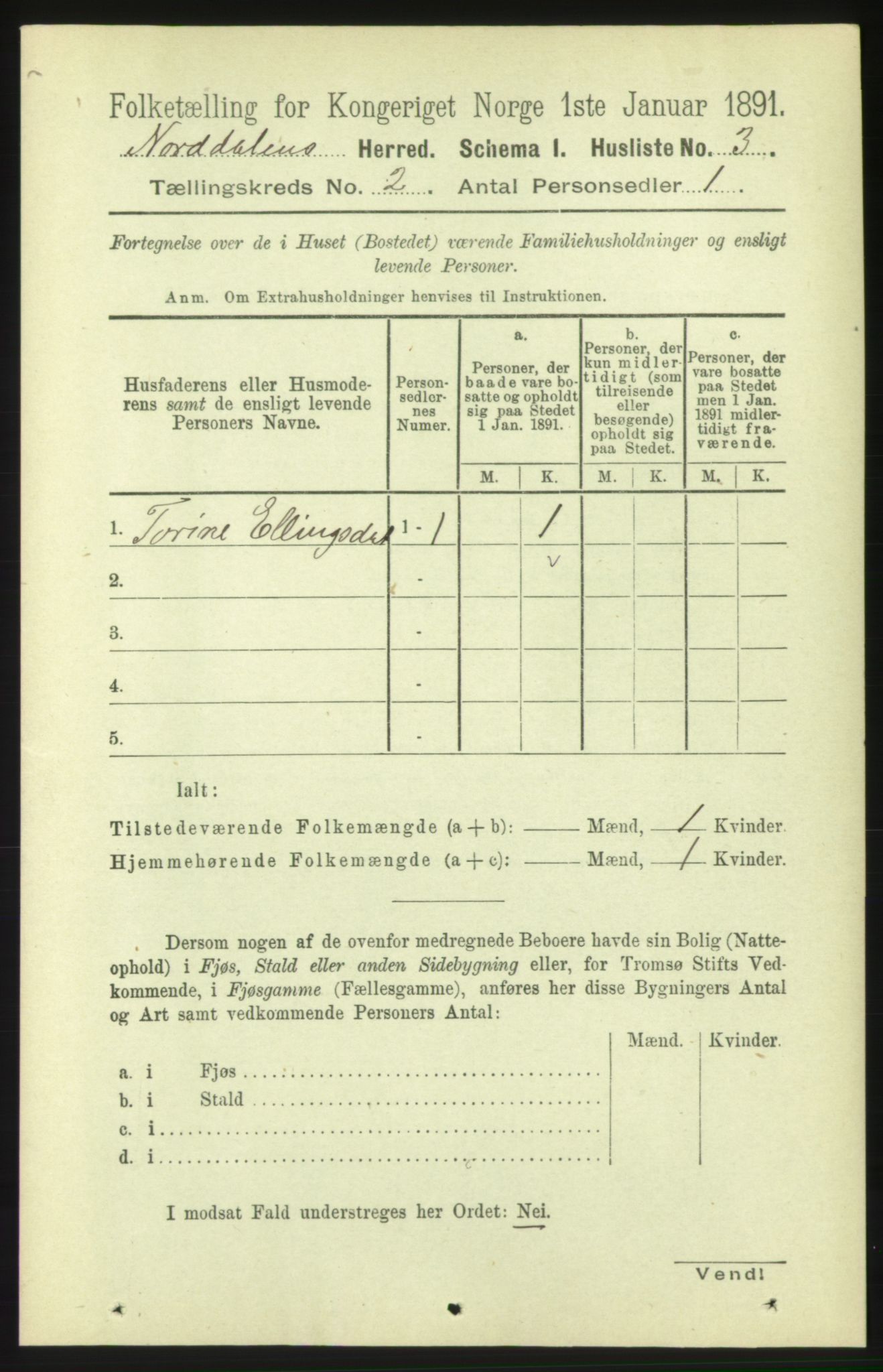 RA, 1891 census for 1524 Norddal, 1891, p. 308