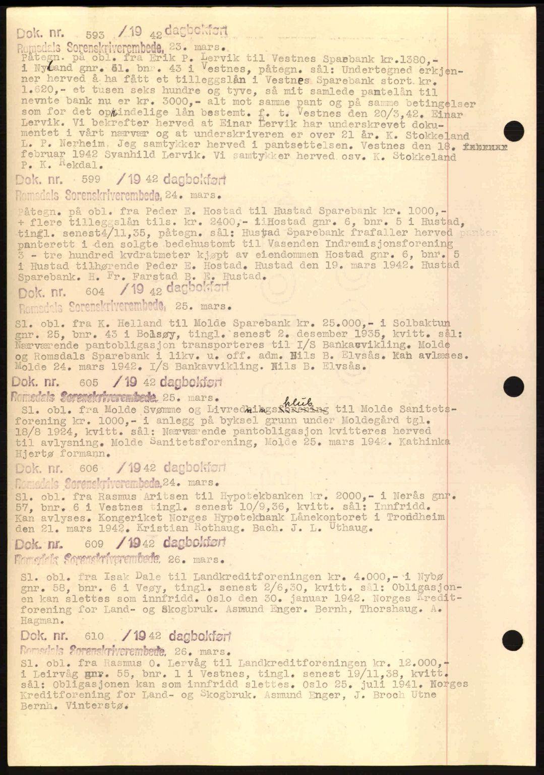 Romsdal sorenskriveri, AV/SAT-A-4149/1/2/2C: Mortgage book no. C1a, 1936-1945, Diary no: : 593/1942