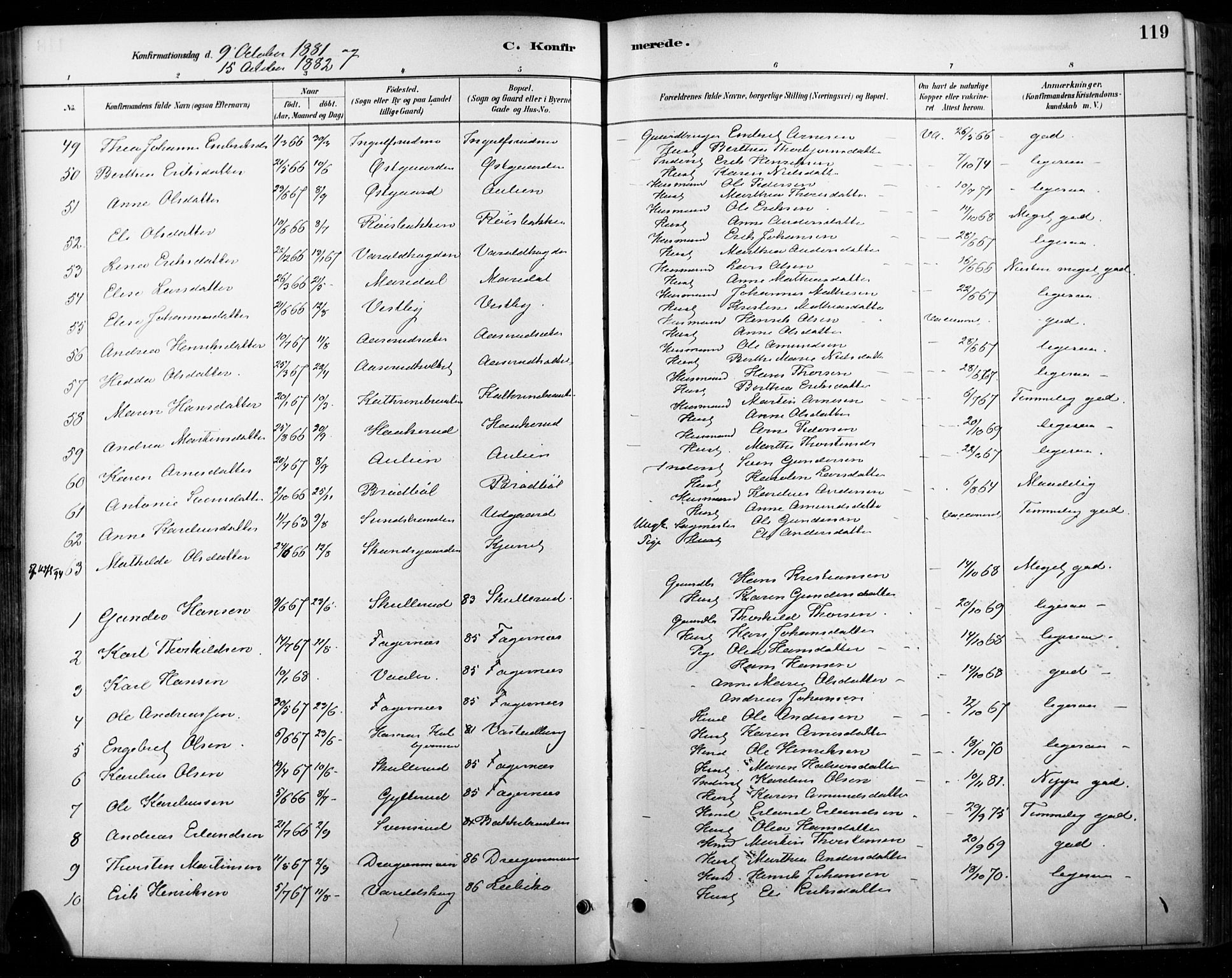 Vinger prestekontor, AV/SAH-PREST-024/H/Ha/Haa/L0015: Parish register (official) no. 15, 1881-1900, p. 119