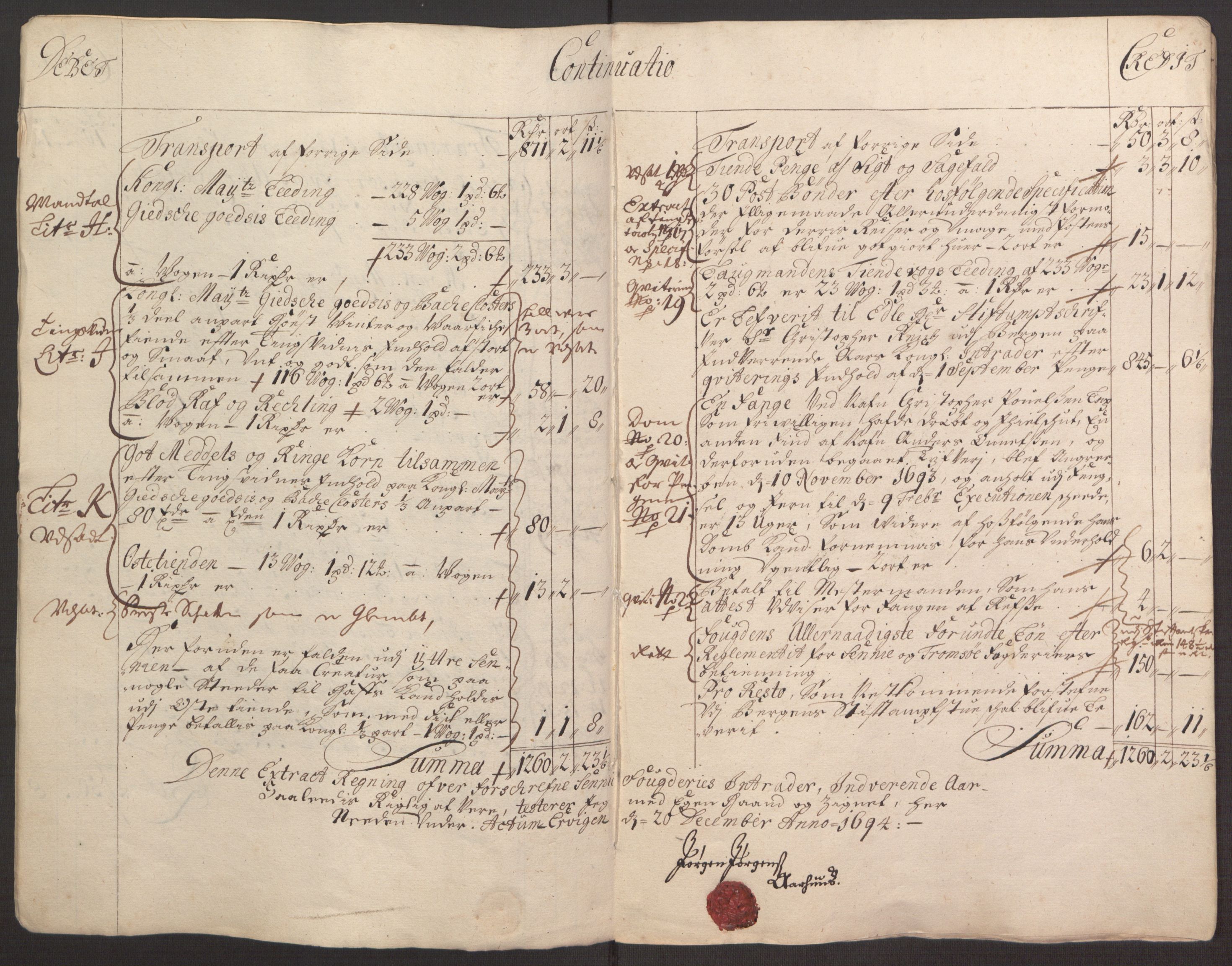 Rentekammeret inntil 1814, Reviderte regnskaper, Fogderegnskap, AV/RA-EA-4092/R68/L4753: Fogderegnskap Senja og Troms, 1694-1696, p. 7