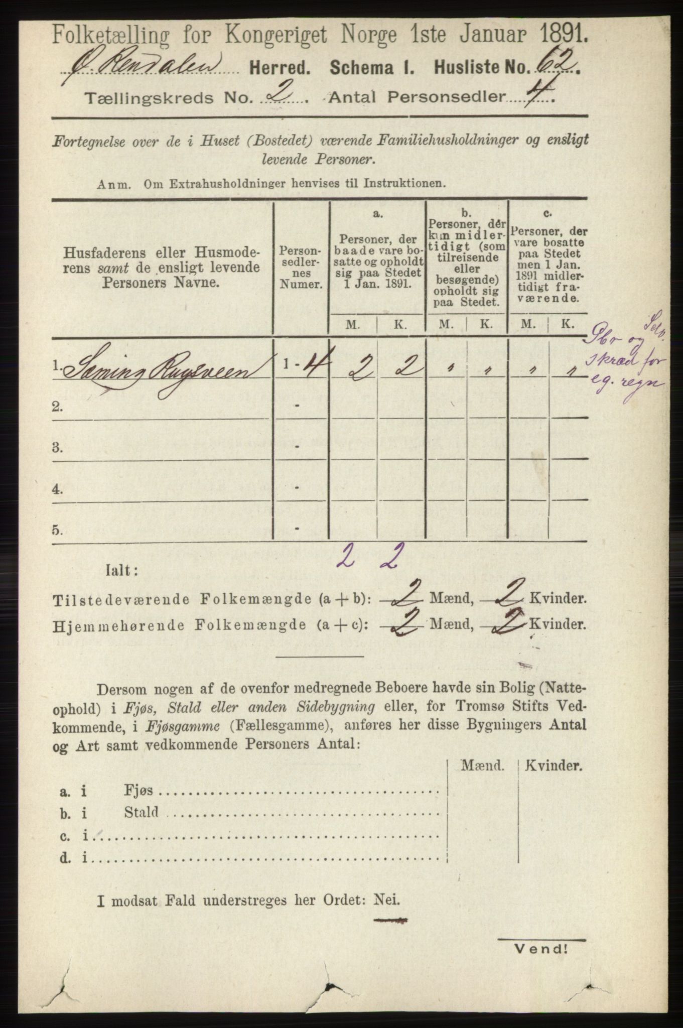 RA, 1891 census for 0433 Øvre Rendal, 1891, p. 395