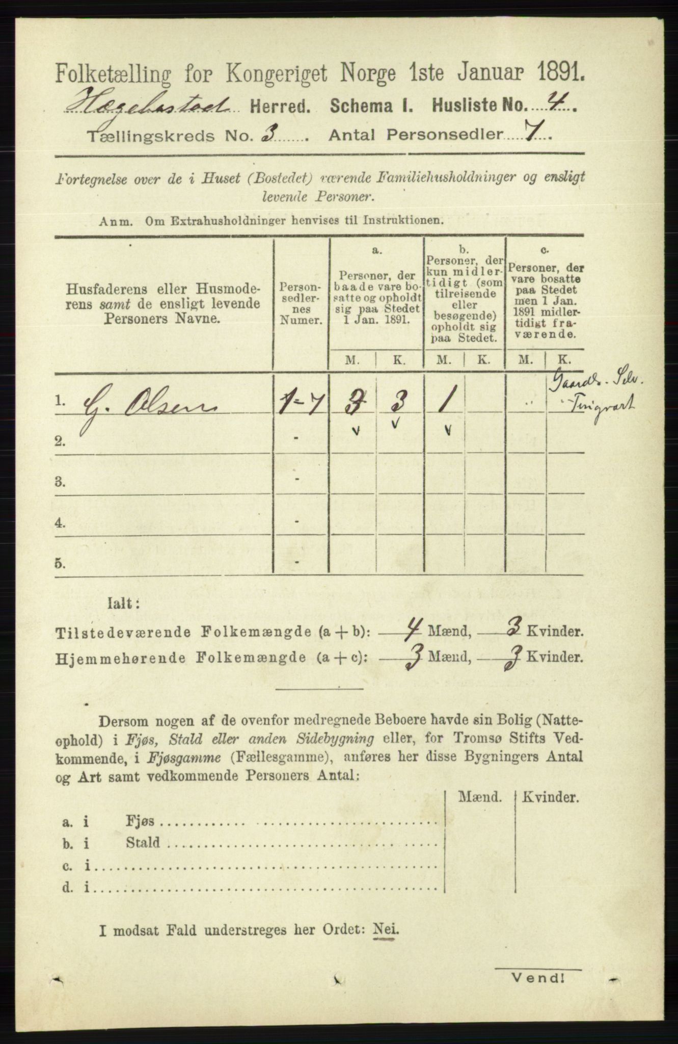 RA, 1891 census for 1034 Hægebostad, 1891, p. 820