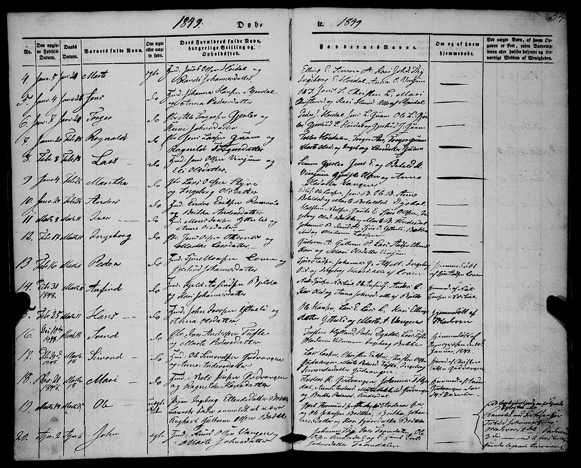 Aurland sokneprestembete, AV/SAB-A-99937/H/Ha/Haa/L0007: Parish register (official) no. A 7, 1842-1853, p. 54