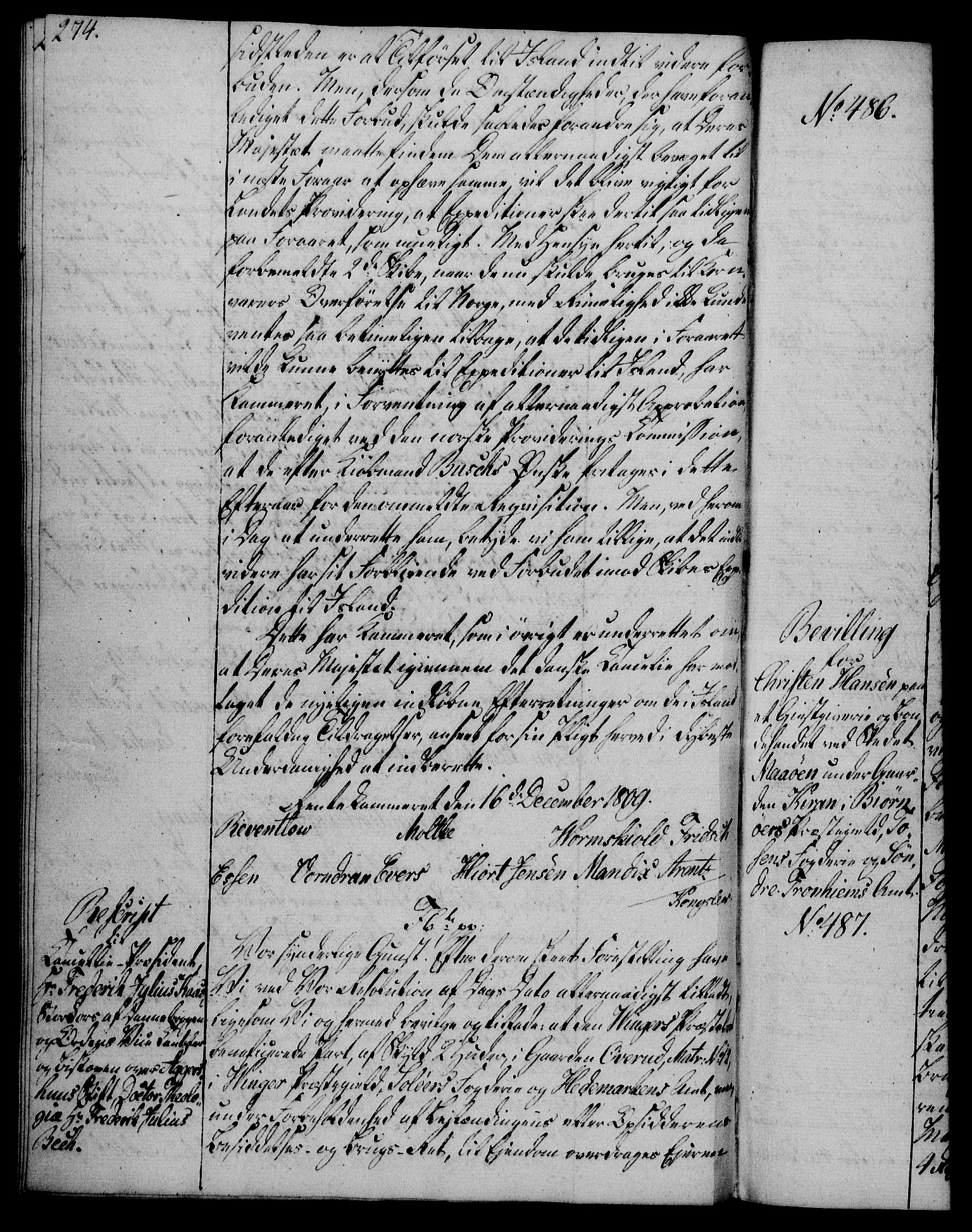 Rentekammeret, Kammerkanselliet, RA/EA-3111/G/Gg/Gga/L0019: Norsk ekspedisjonsprotokoll med register (merket RK 53.19), 1807-1810, p. 274