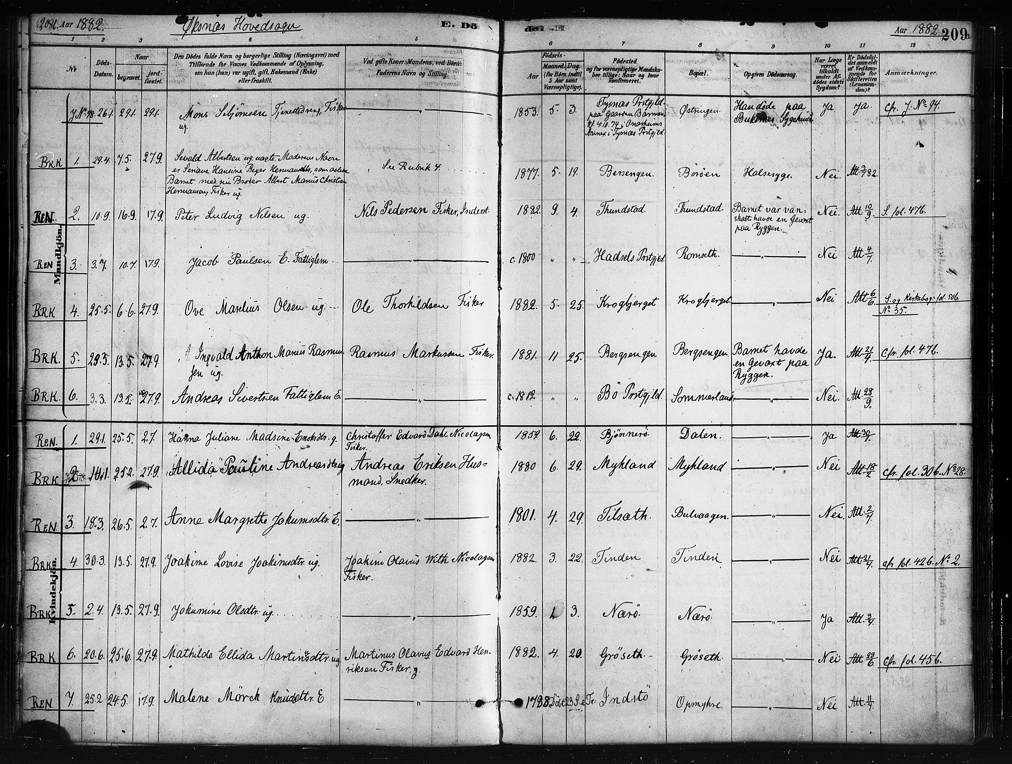 Ministerialprotokoller, klokkerbøker og fødselsregistre - Nordland, AV/SAT-A-1459/893/L1335: Parish register (official) no. 893A08 /1, 1878-1884, p. 209