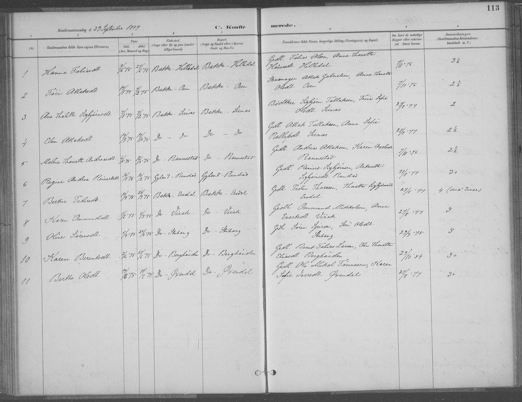 Bakke sokneprestkontor, AV/SAK-1111-0002/F/Fa/Faa/L0008: Parish register (official) no. A 8, 1887-1911, p. 113
